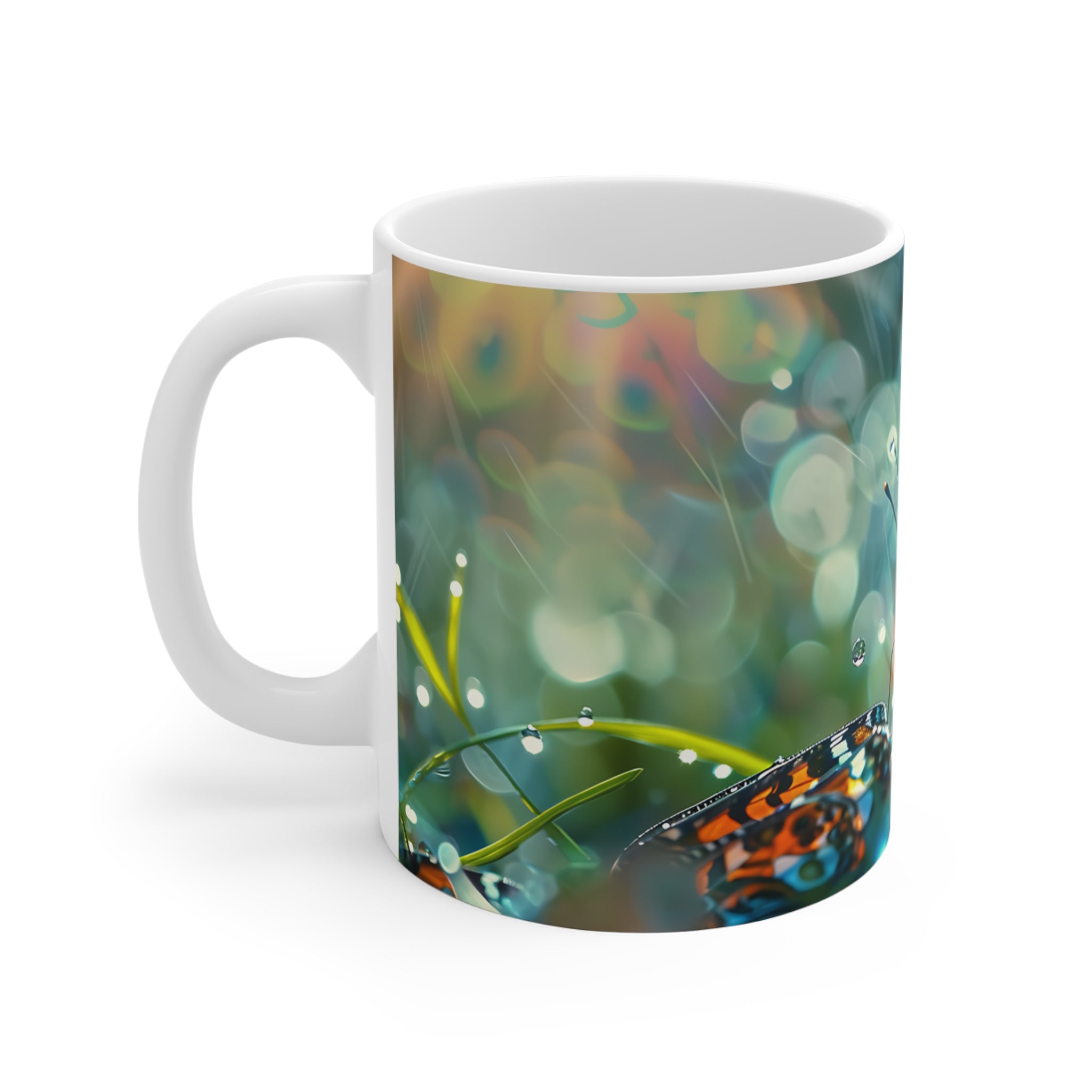 Colorful Butterfly and Dew Drops Nature Mug for Garden Lovers