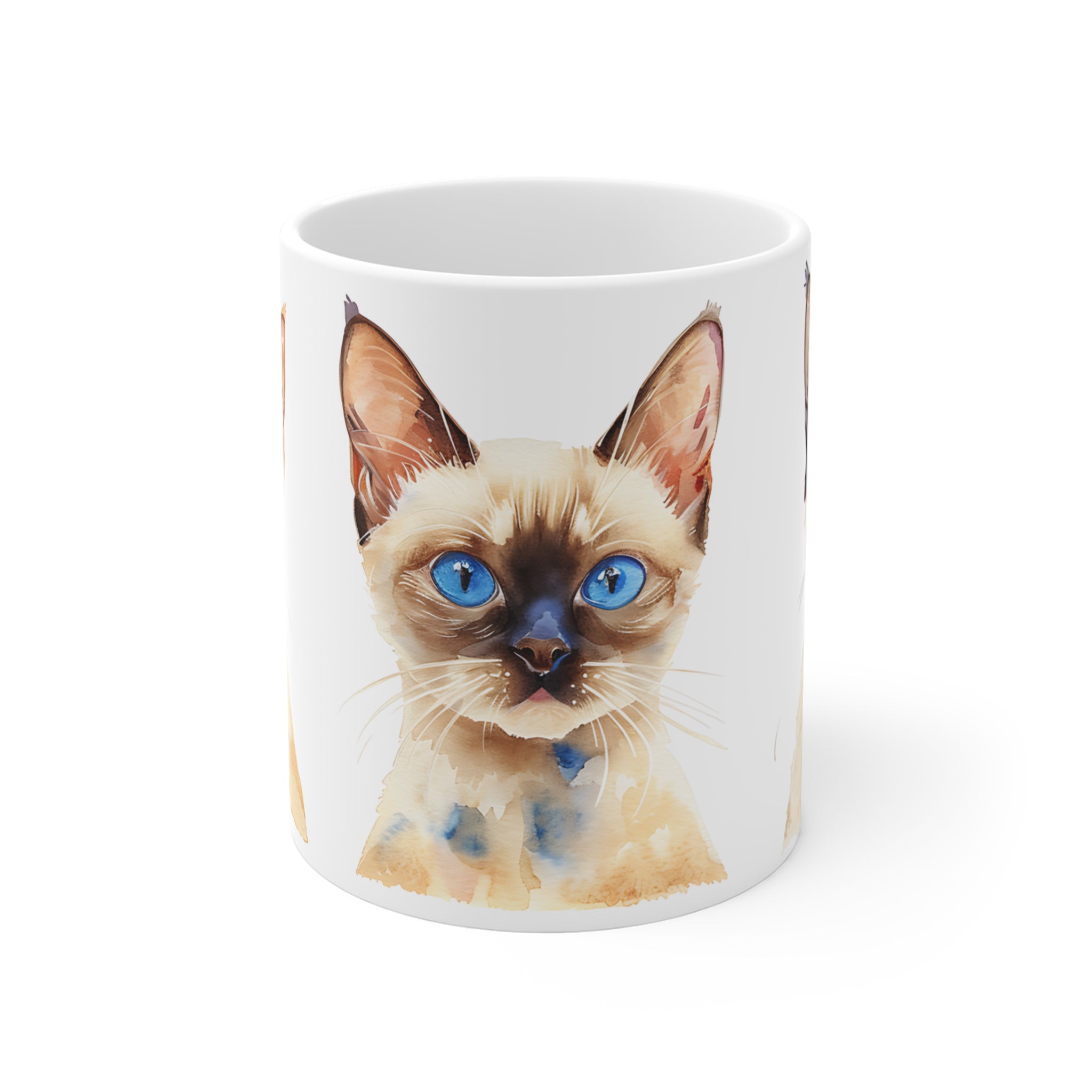 Watercolor Siamese Cat Trio Mug with Blue Eyes Art Print