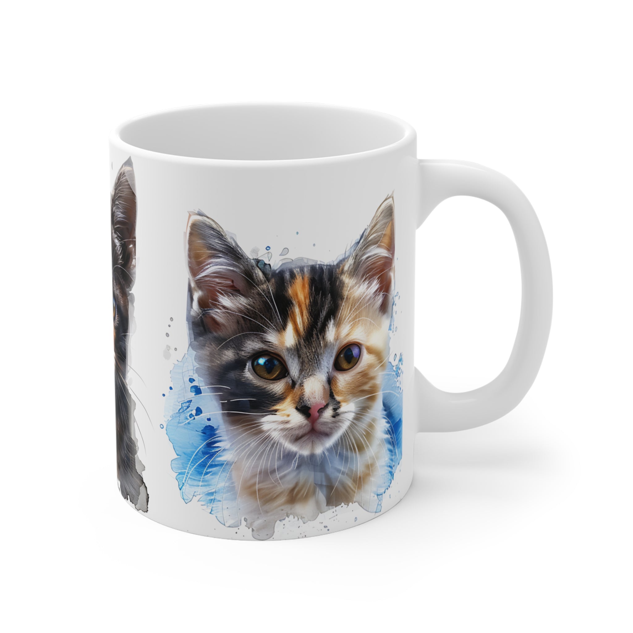Watercolor Cats Mug with Three Colorful Kitten Faces