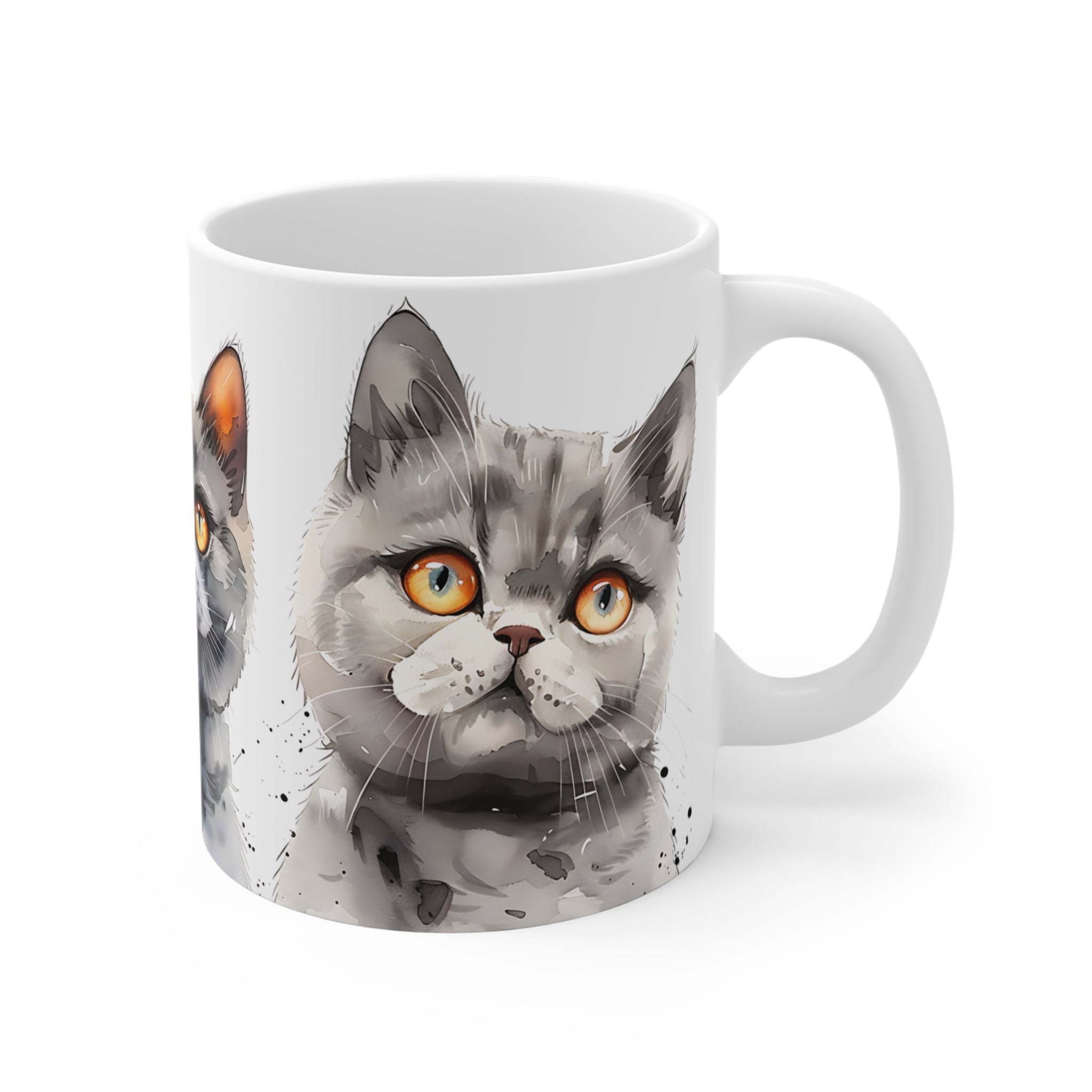 Artistic Cat Portraits Mug with Three Cute Cats in Watercolor Style
