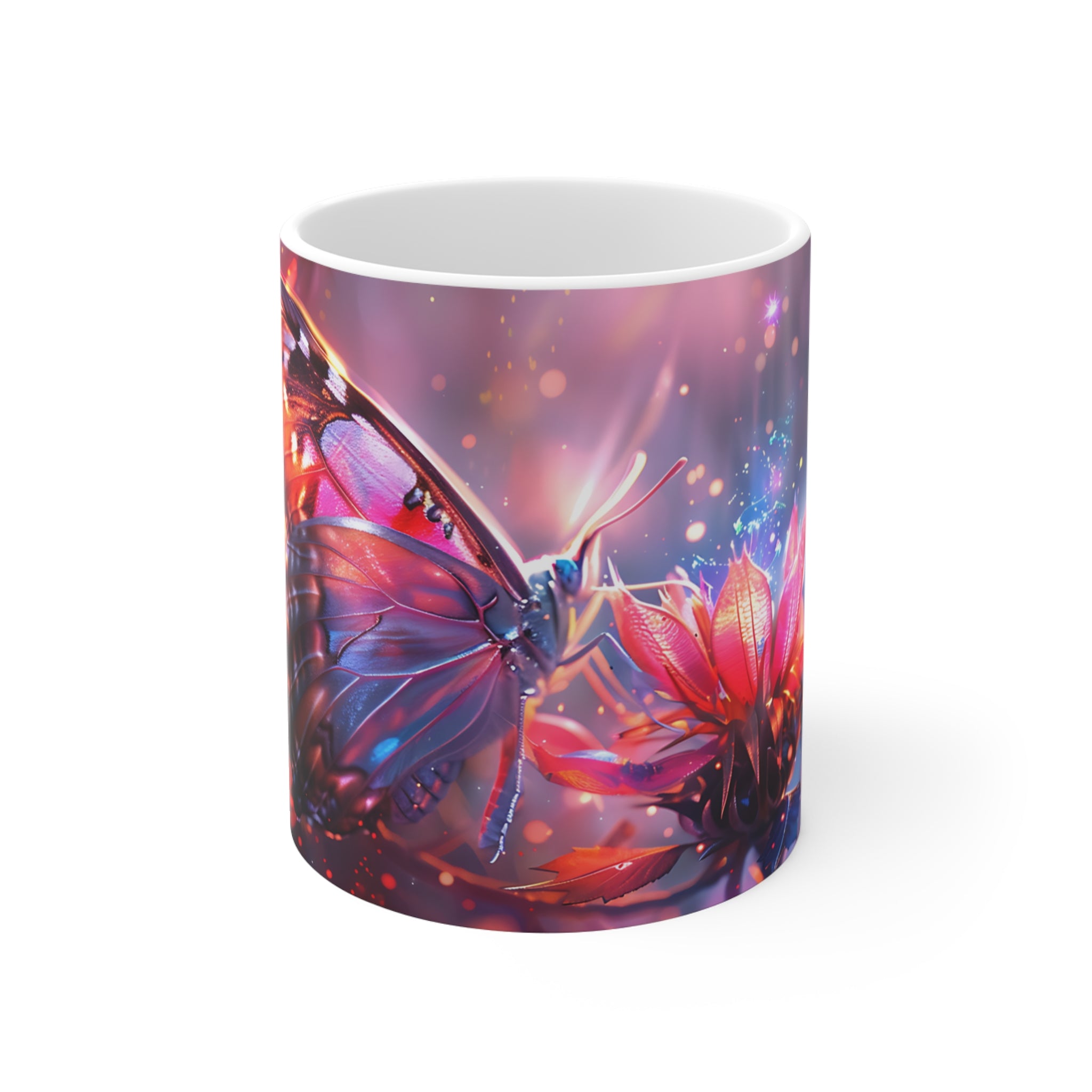 Vibrant Butterfly on Glowing Flower Artistic Mug