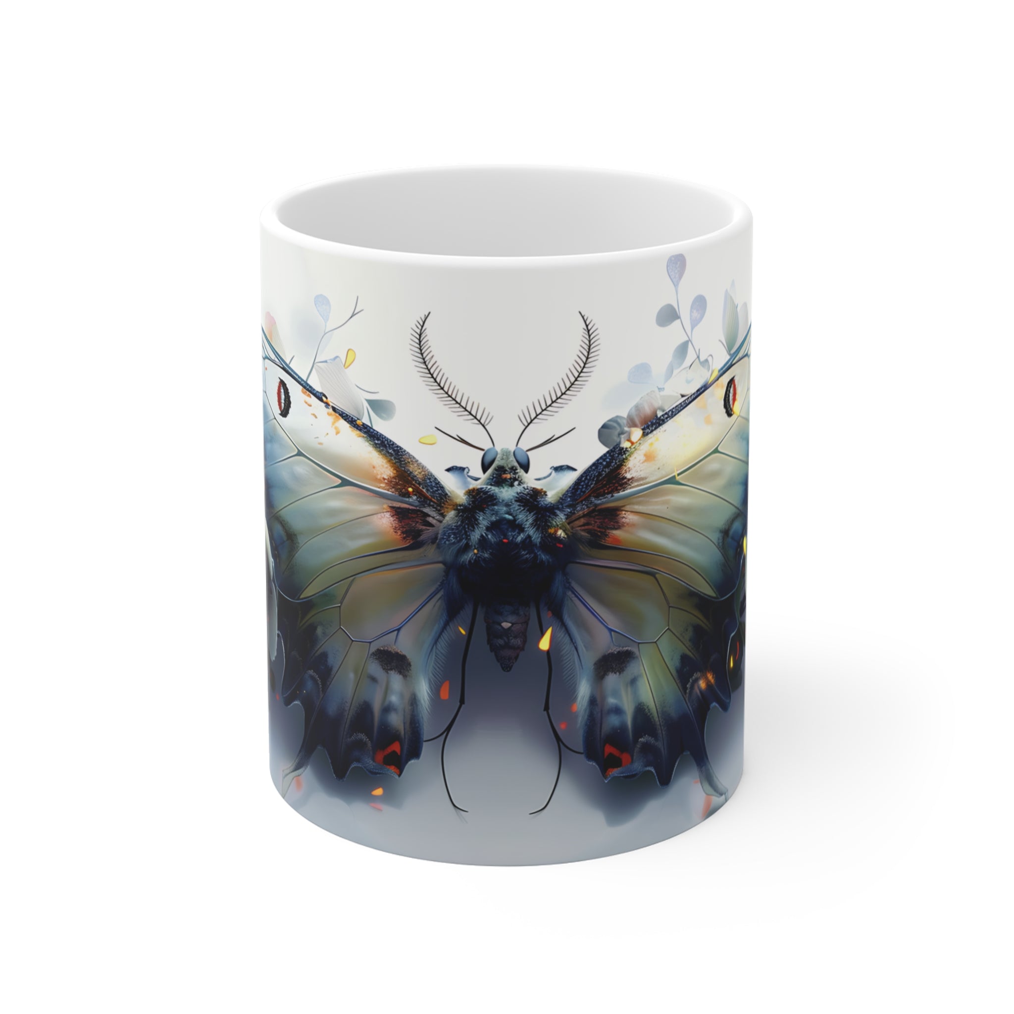 Artistic Blue and White Butterfly Floral Ceramic Coffee Mug