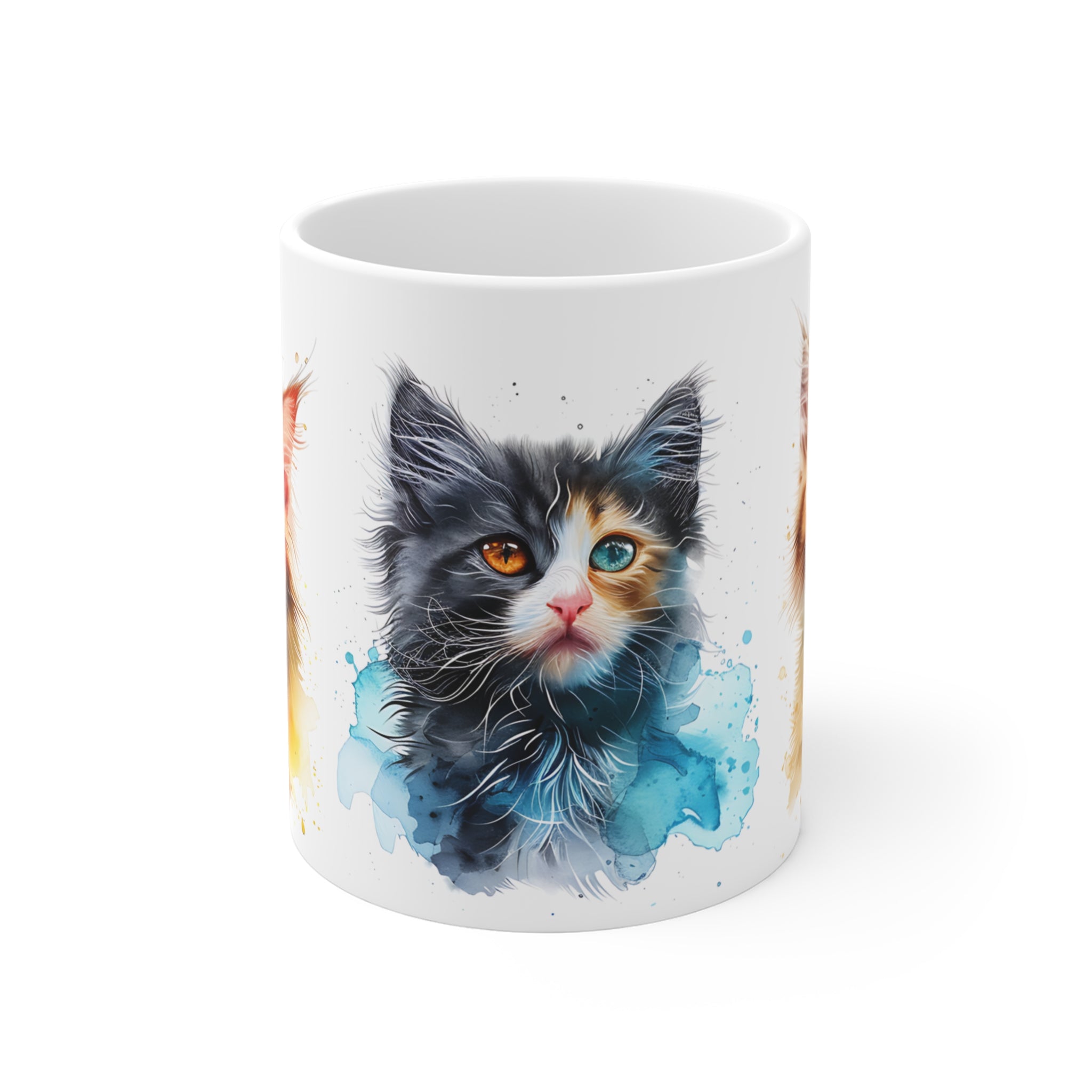 Watercolor Cats Mug with Three Colorful Kitten Portraits Artwork