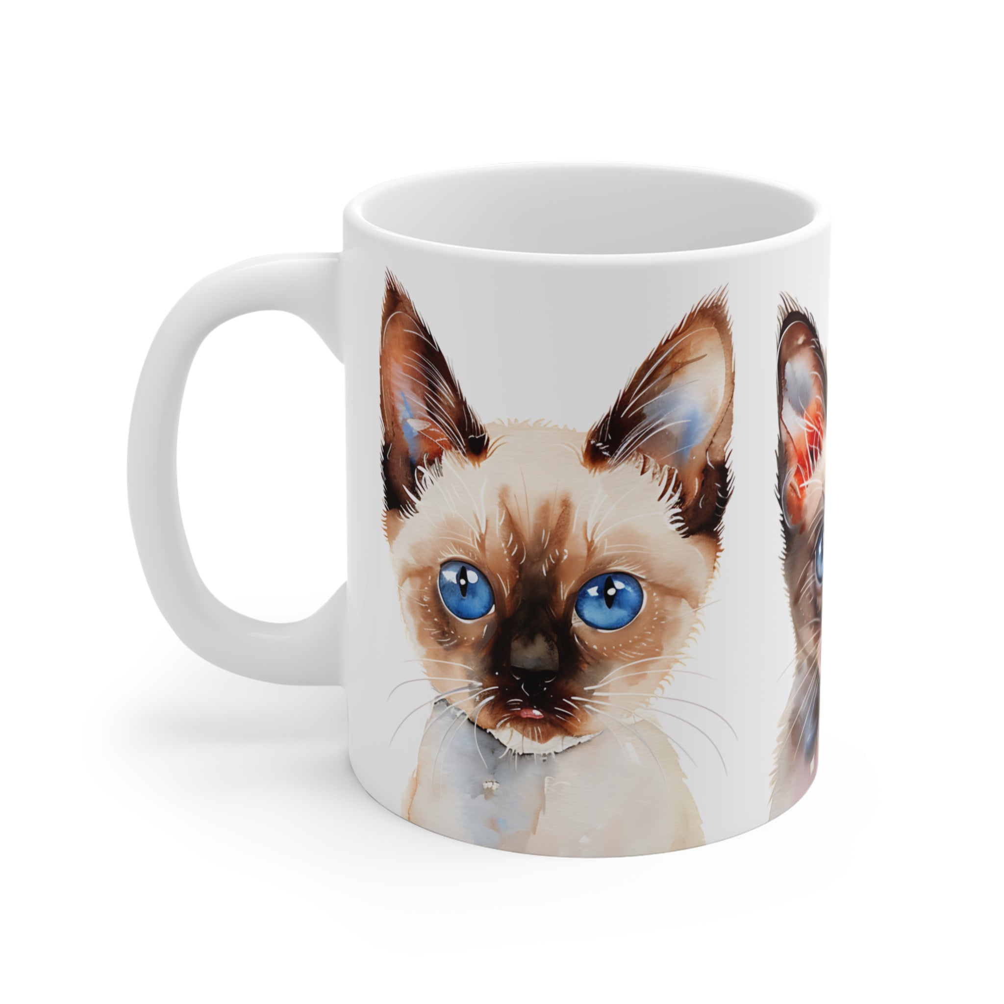 Watercolor Siamese Cats Mug with Blue and Brown Eyes - Cute Cat Art