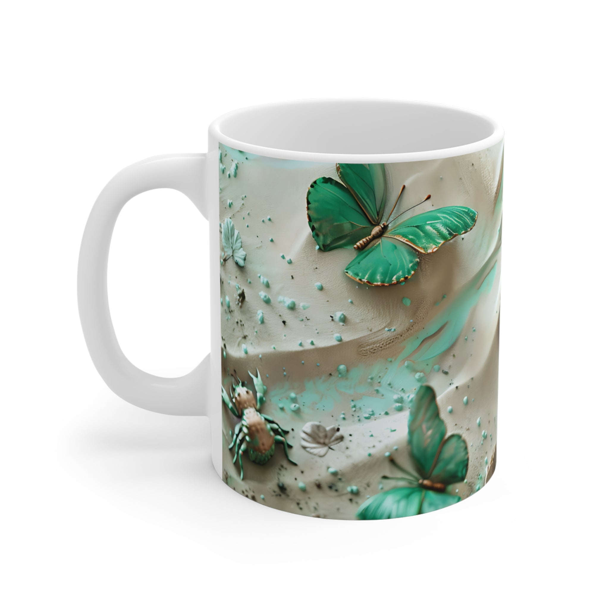 Aqua Green Butterflies Artistic Ceramic Coffee Mug