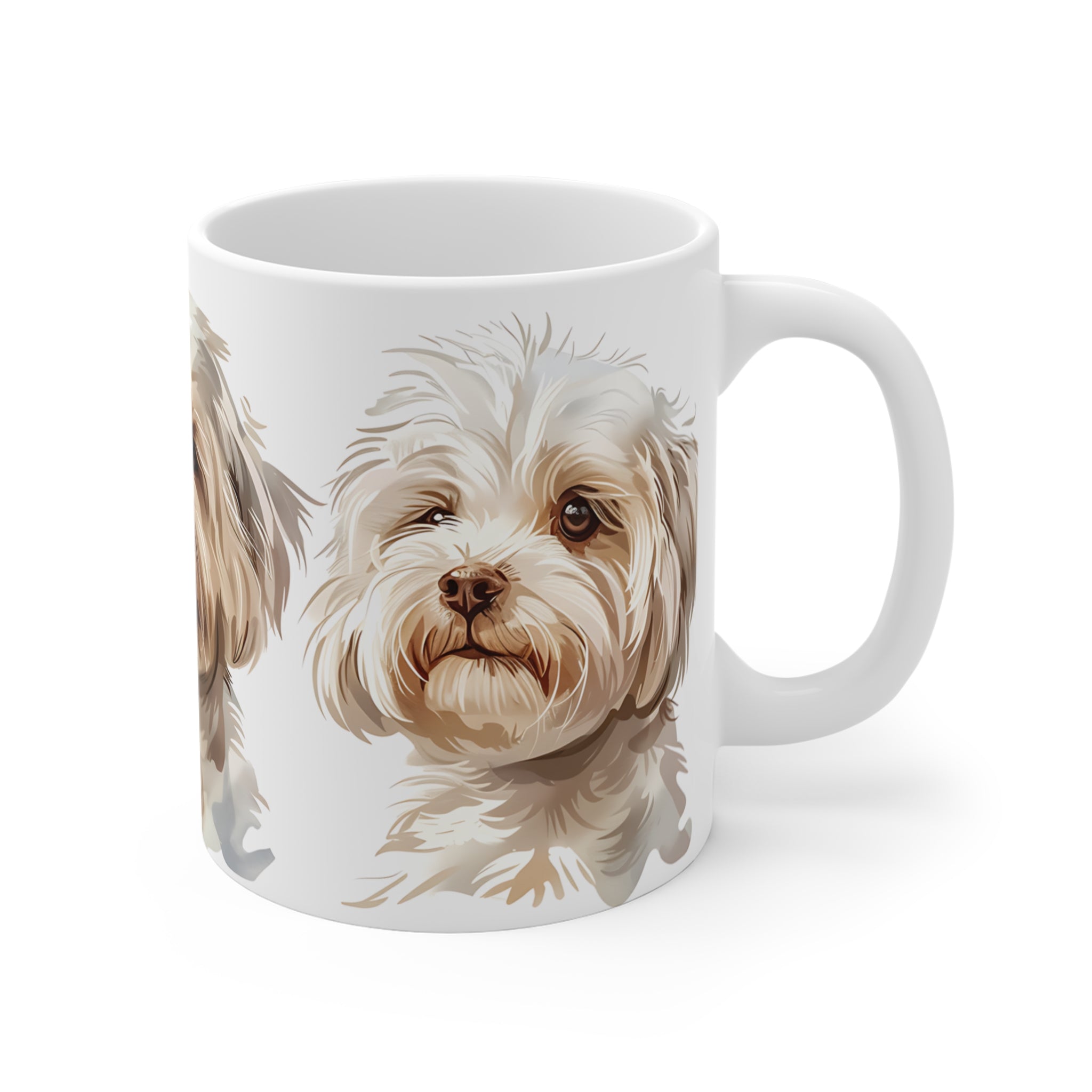 Cute White Fluffy Dog Face Art Mug for Pet Lovers