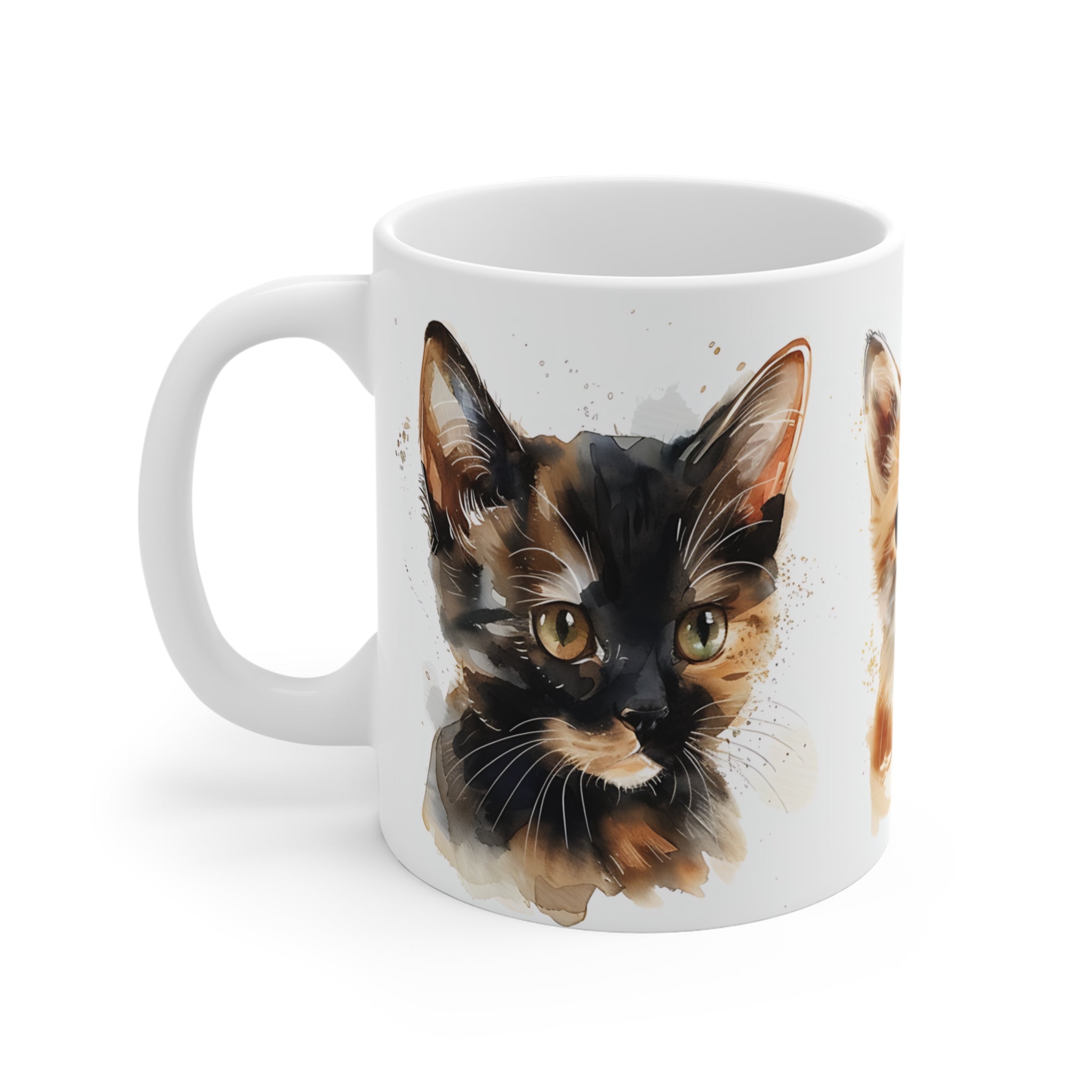 Watercolor Artistic Kitten Trio Mug with Adorable Cat Portraits