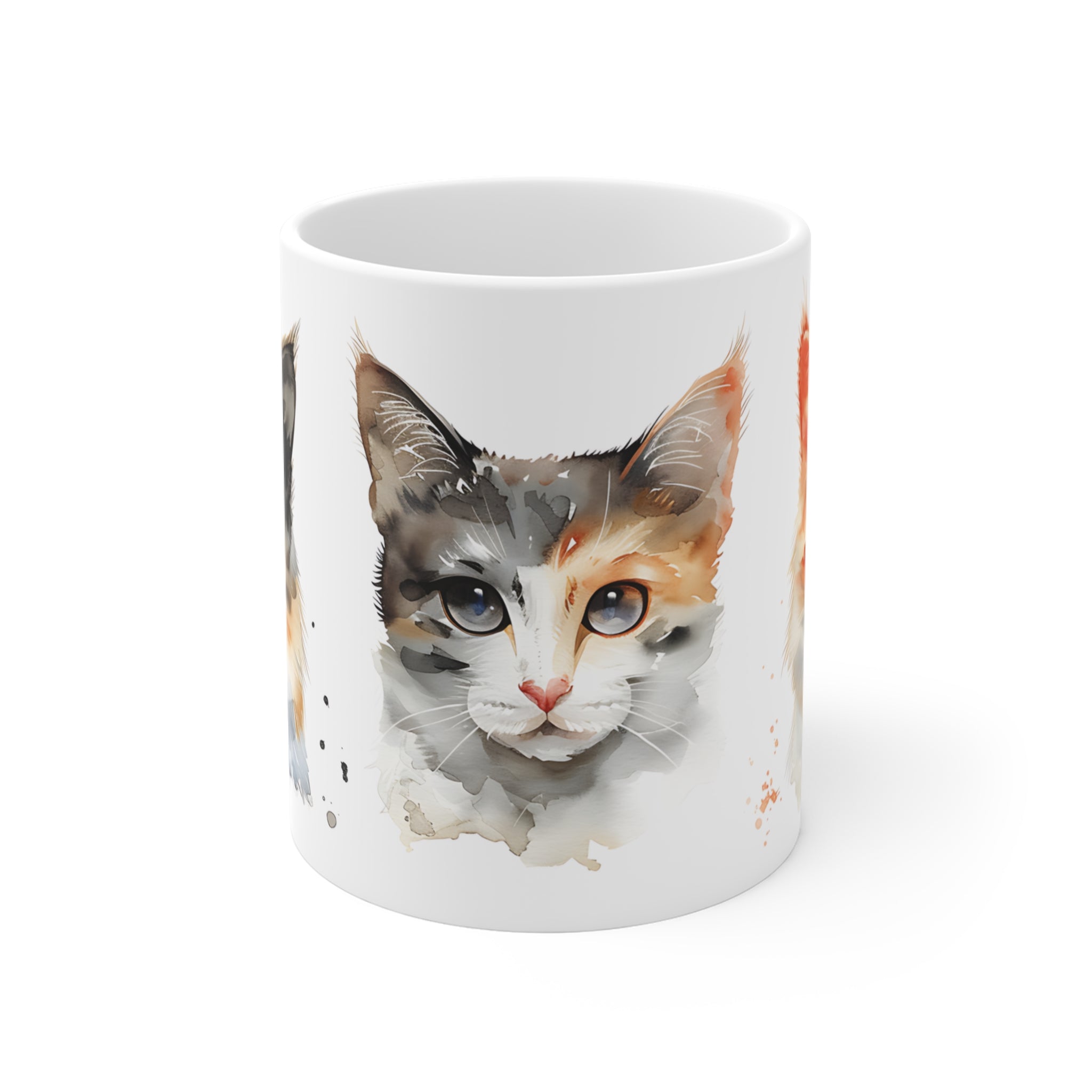 Watercolor Cat Portraits Mug - Artistic Tri-Color Cat Faces Design