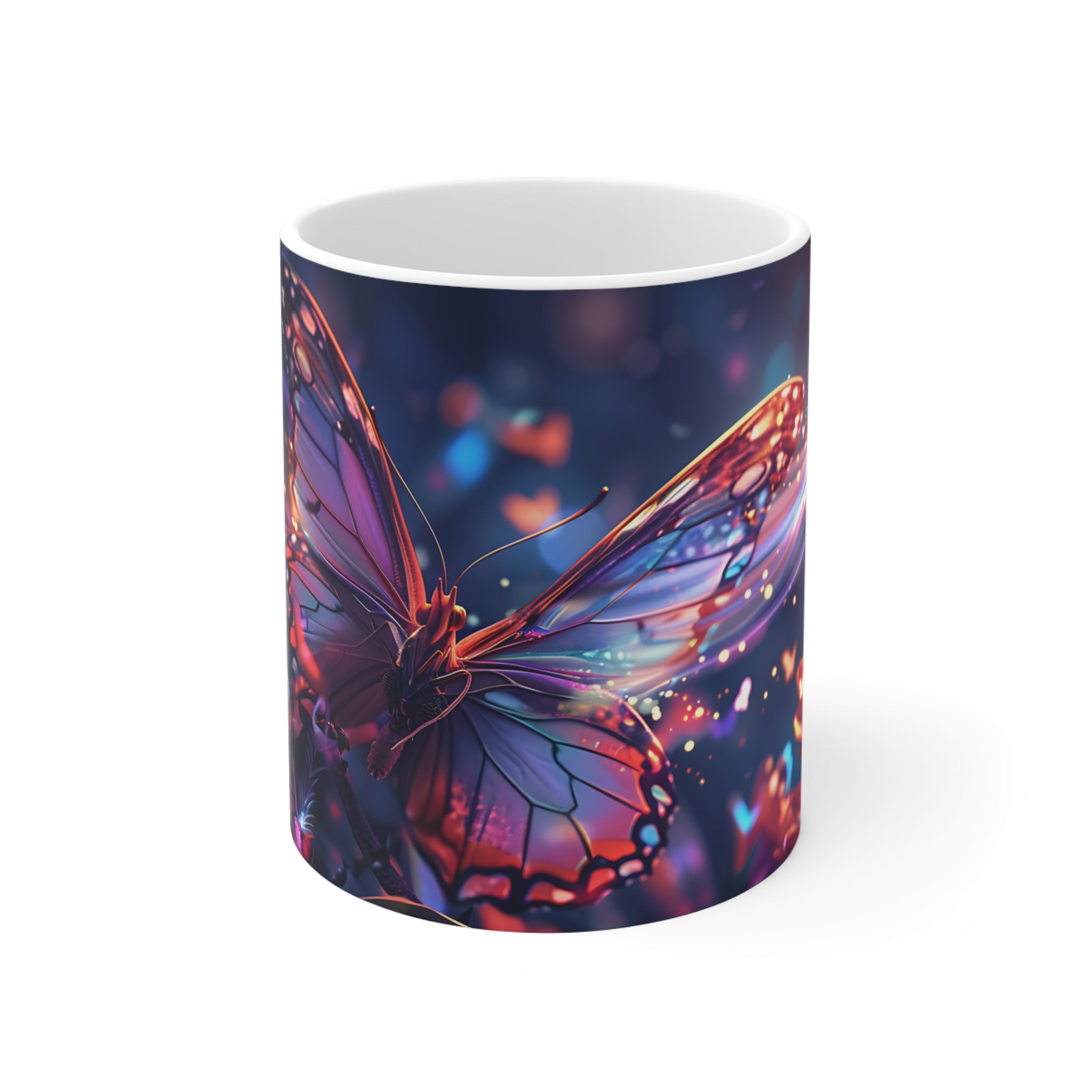 Colorful Butterfly and Vibrant Flowers Artistic Mug
