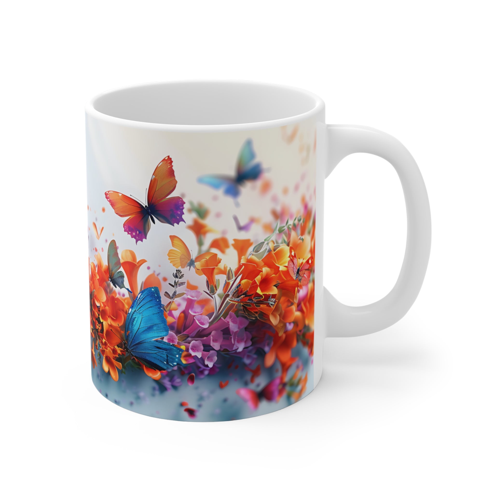 Colorful Butterflies and Flowers Art Mug – Vibrant Nature Illustration