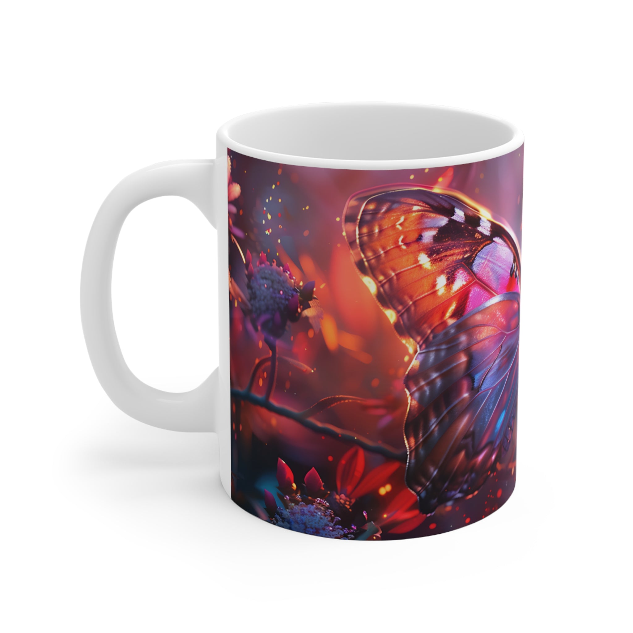 Vibrant Butterfly on Glowing Flower Artistic Mug