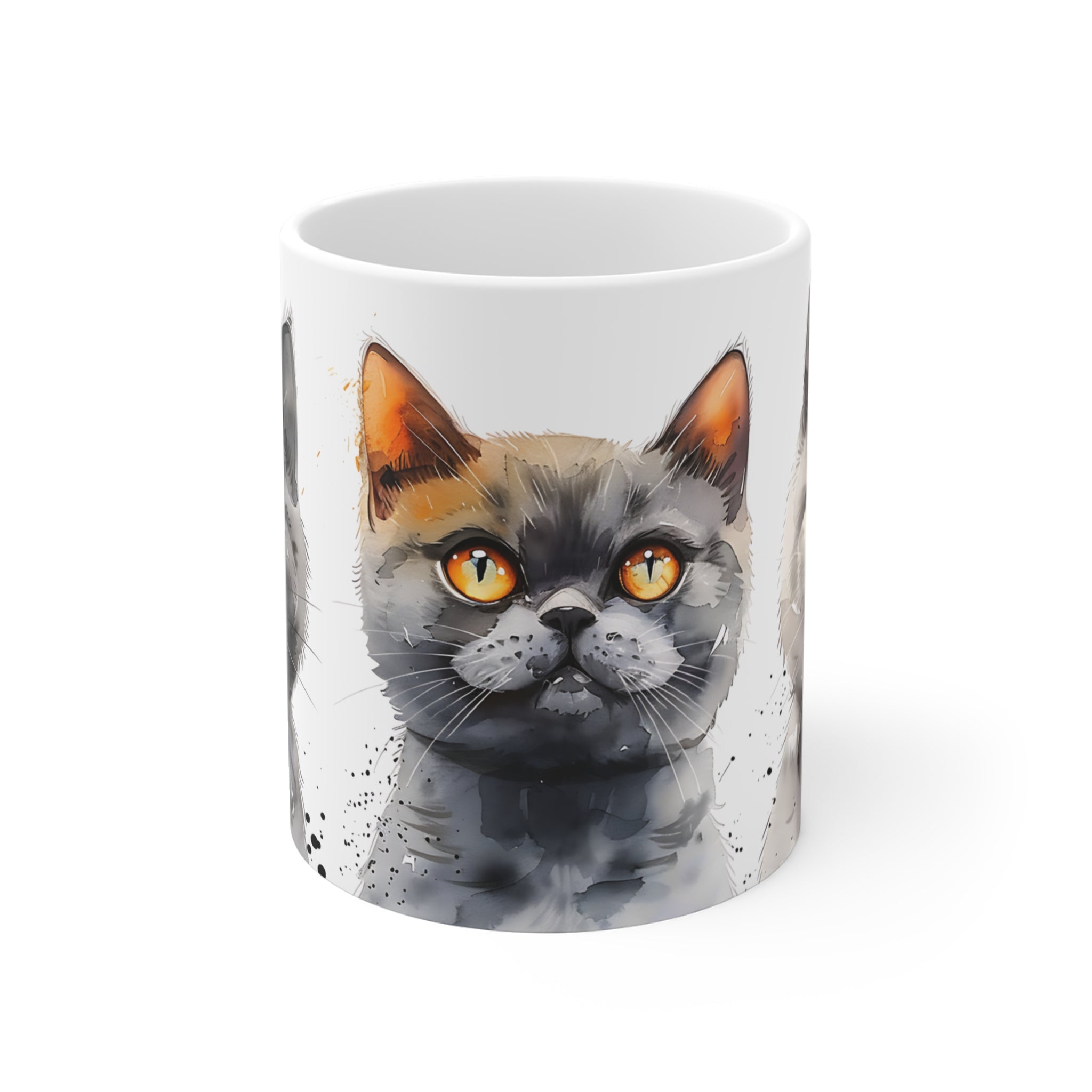 Artistic Cat Portraits Mug with Three Cute Cats in Watercolor Style