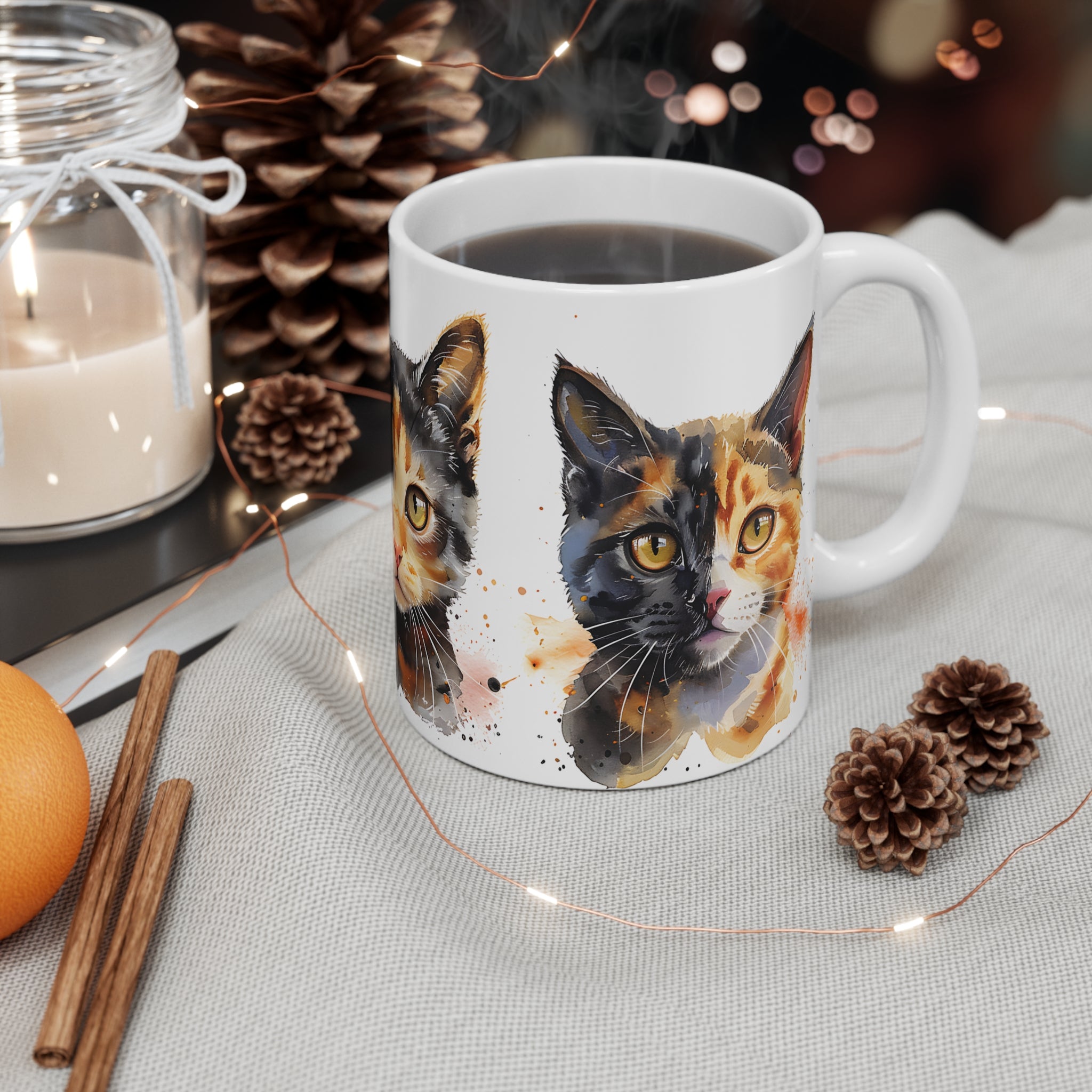 Watercolor Cat Trio Mug with Artistic Kitten Portraits