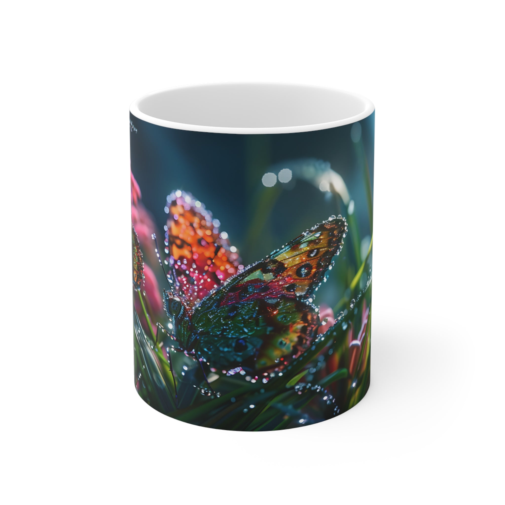 Colorful Butterflies with Dew Drops Nature Mug