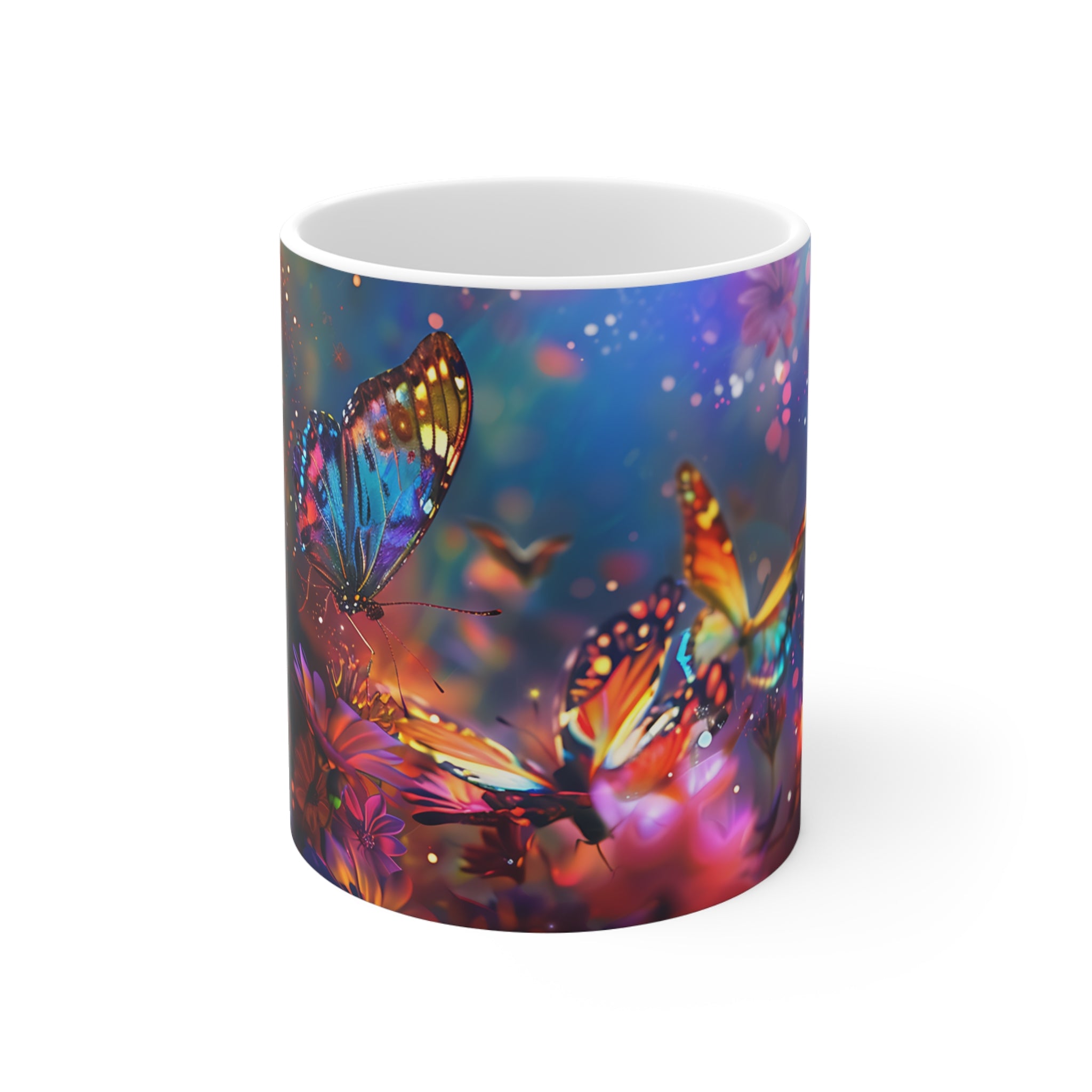 Colorful Butterflies and Flowers Artistic Mug for Nature Lovers