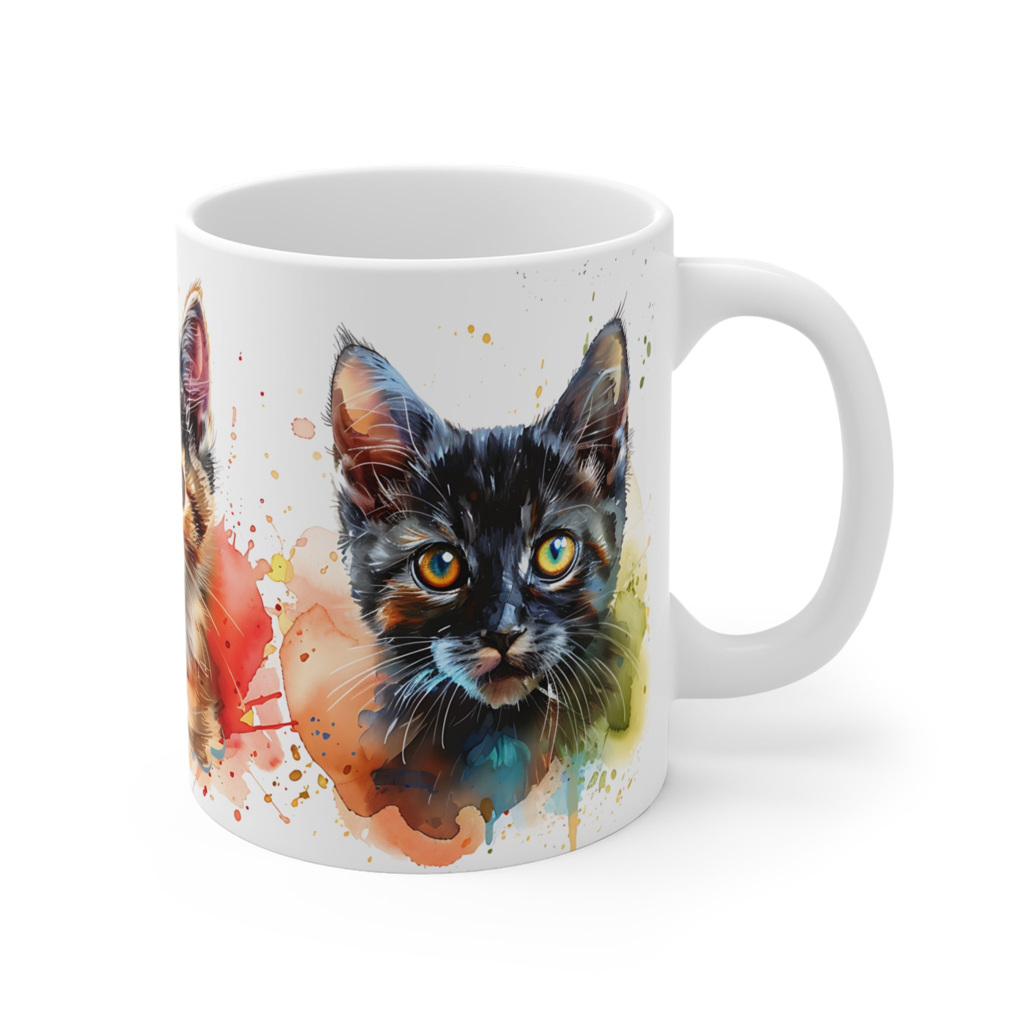 Colorful Watercolor Kittens Mug with Three Adorable Cats Art
