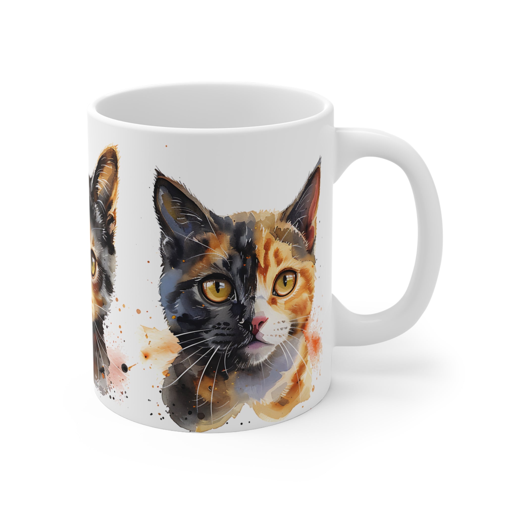 Watercolor Cat Trio Mug with Artistic Kitten Portraits