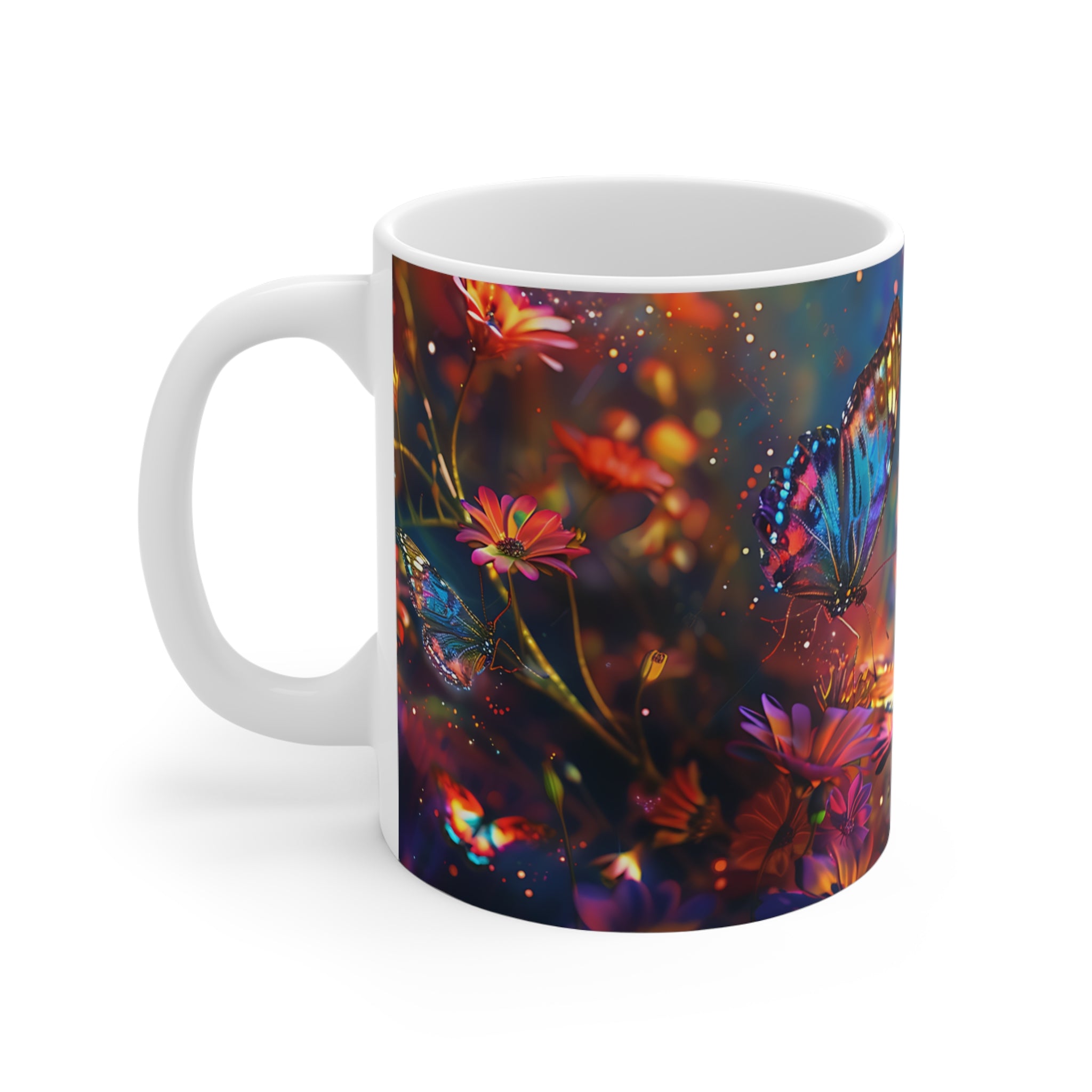 Colorful Butterflies and Flowers Artistic Mug for Nature Lovers