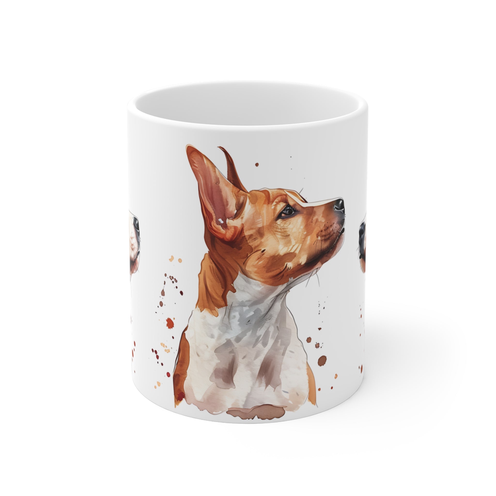 Basenji Dog Watercolor Coffee Mug with Artistic Brown Spots