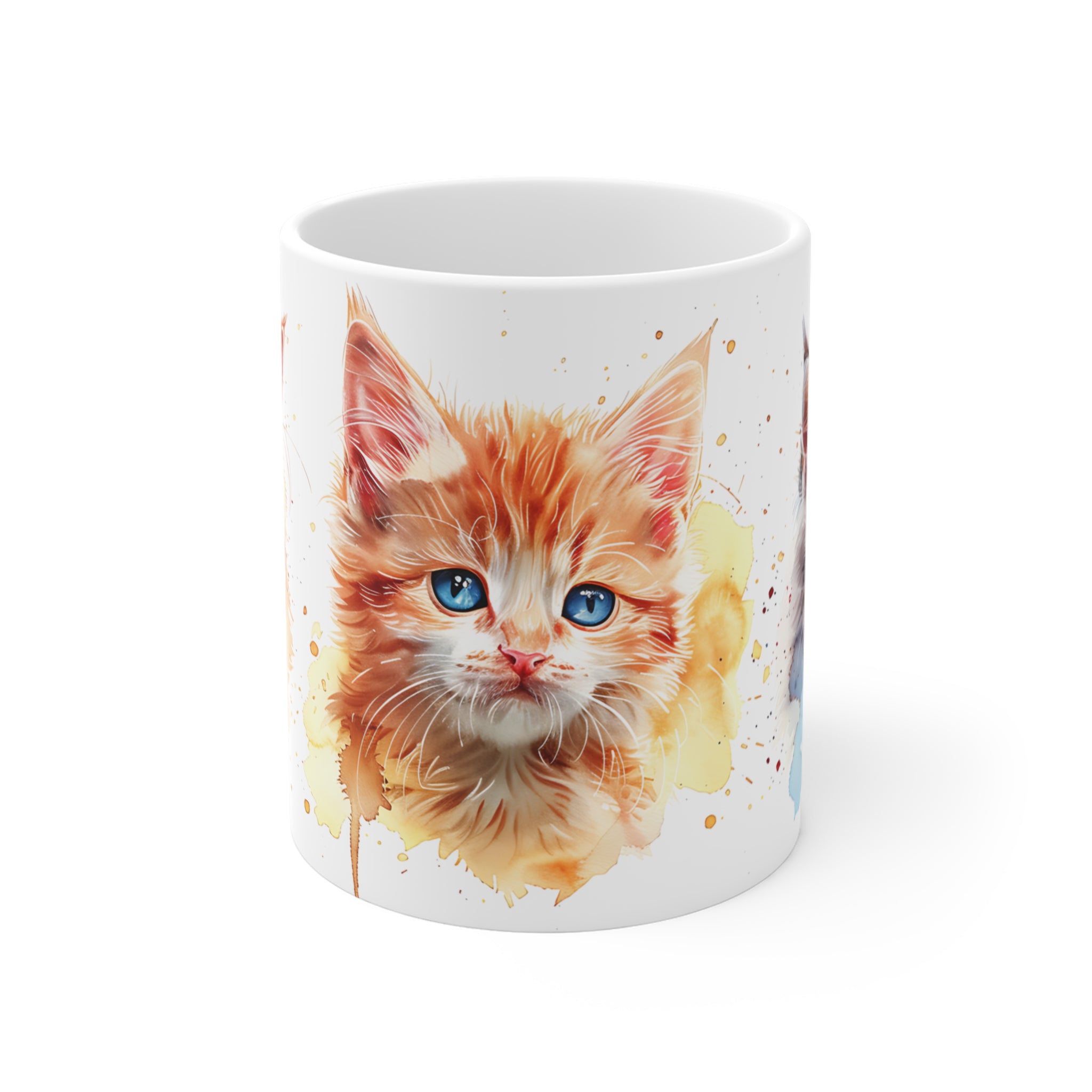 Watercolor Kitten Trio Mug with Artistic Cat Portraits
