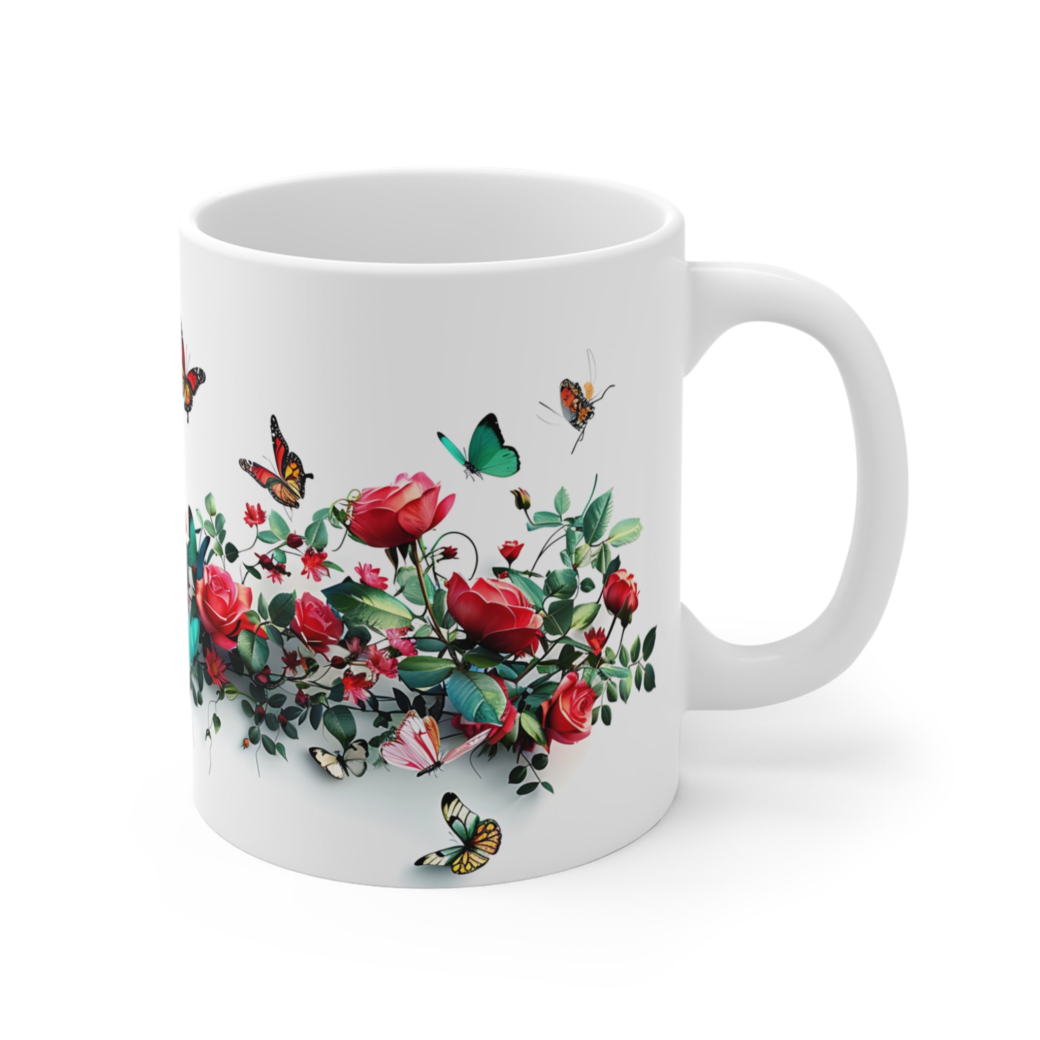 Butterfly and Rose Floral Art Mug for Nature Lovers