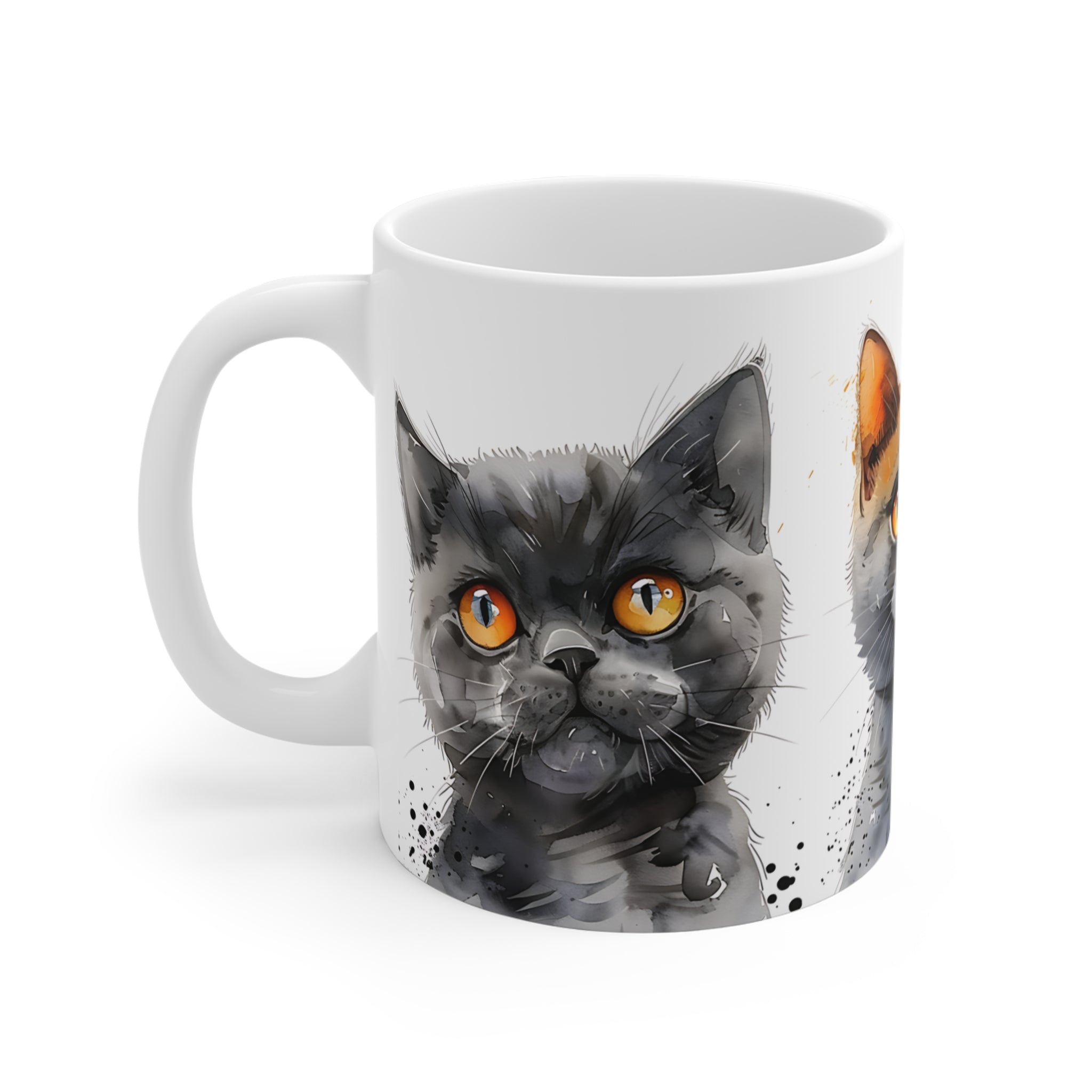 Artistic Cat Portraits Mug with Three Cute Cats in Watercolor Style