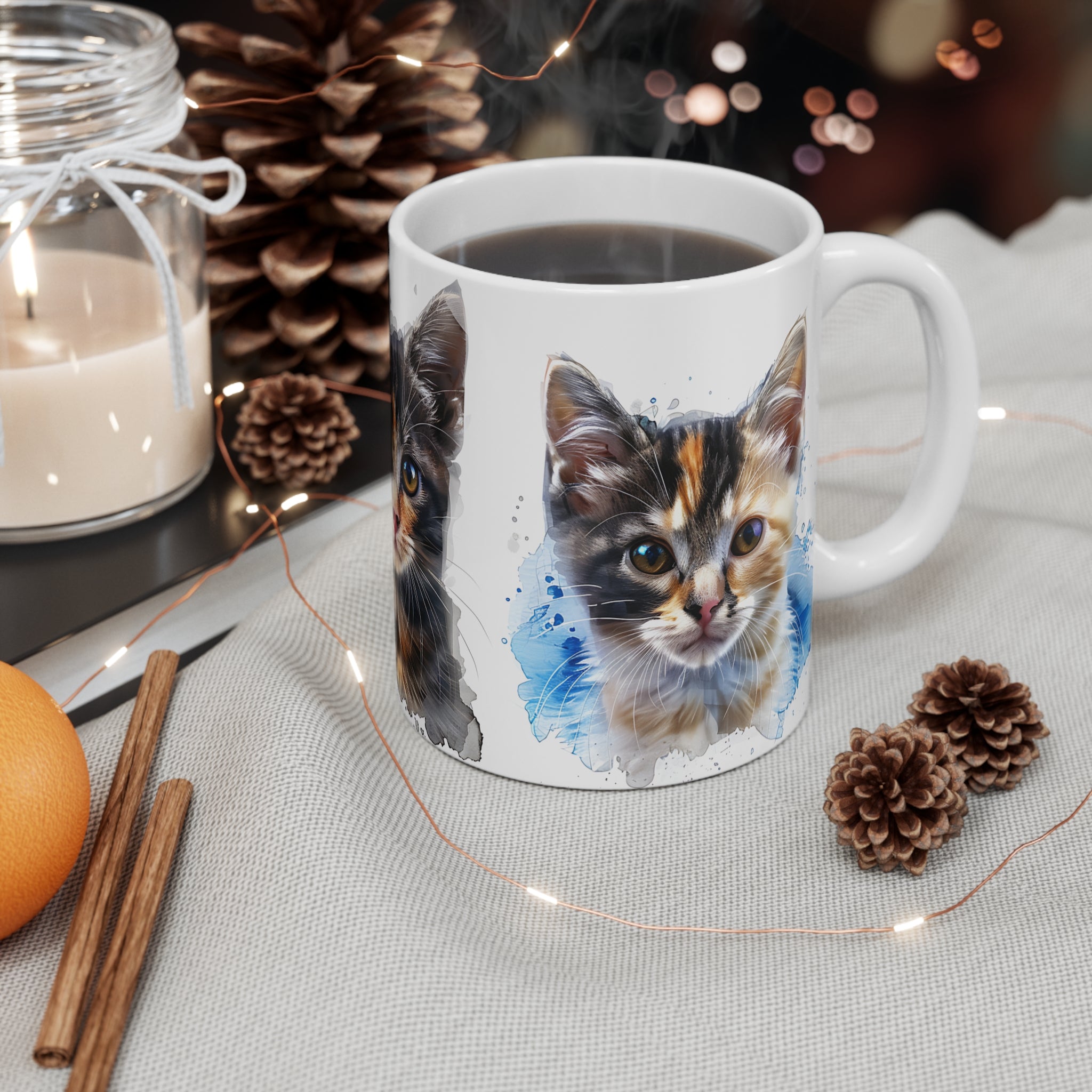 Watercolor Cats Mug with Three Colorful Kitten Faces