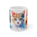 Watercolor Trio Cat Mug with Blue and Amber Eyes Artistic Design