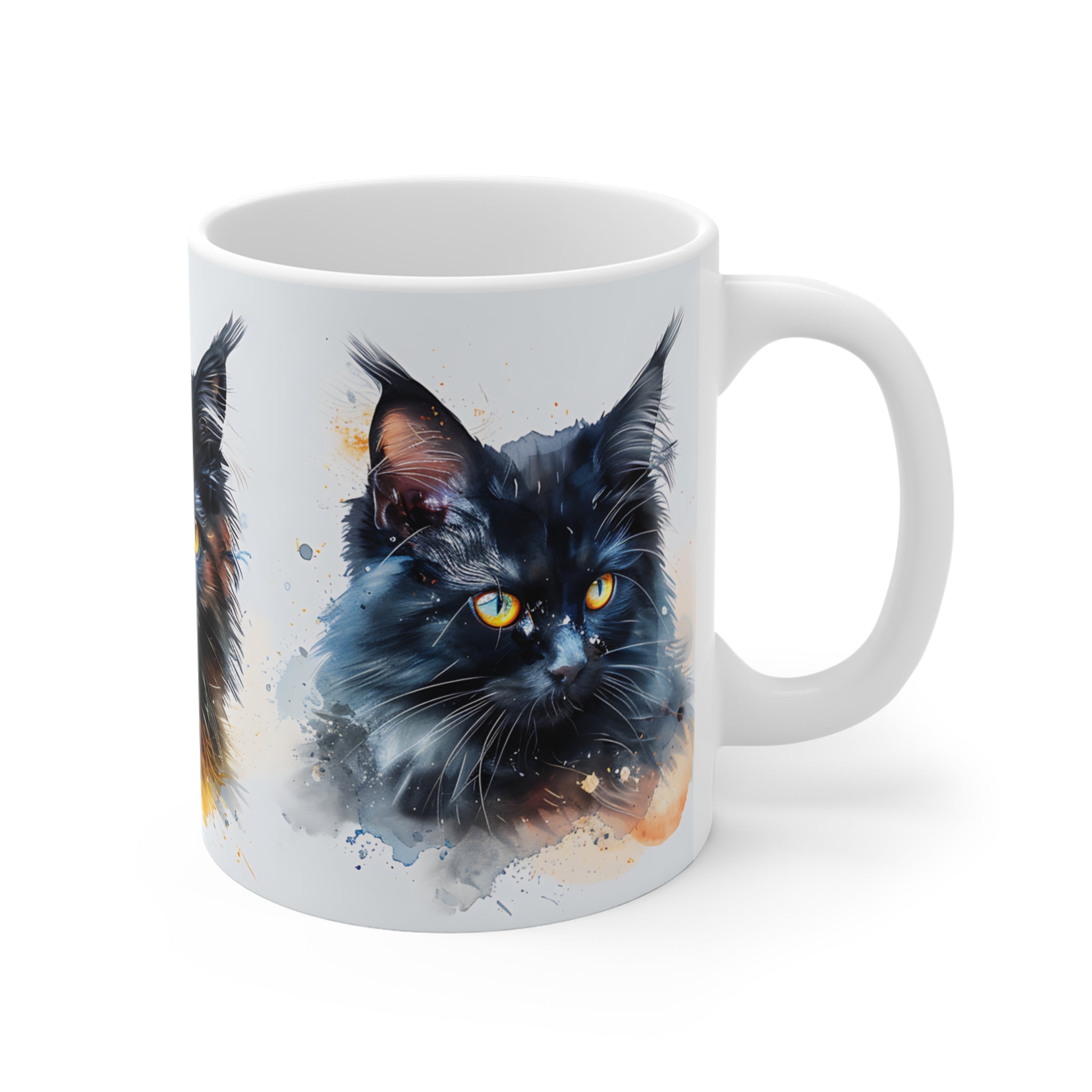 Artistic Black Cat Portraits Coffee Mug with Vibrant Yellow Eyes