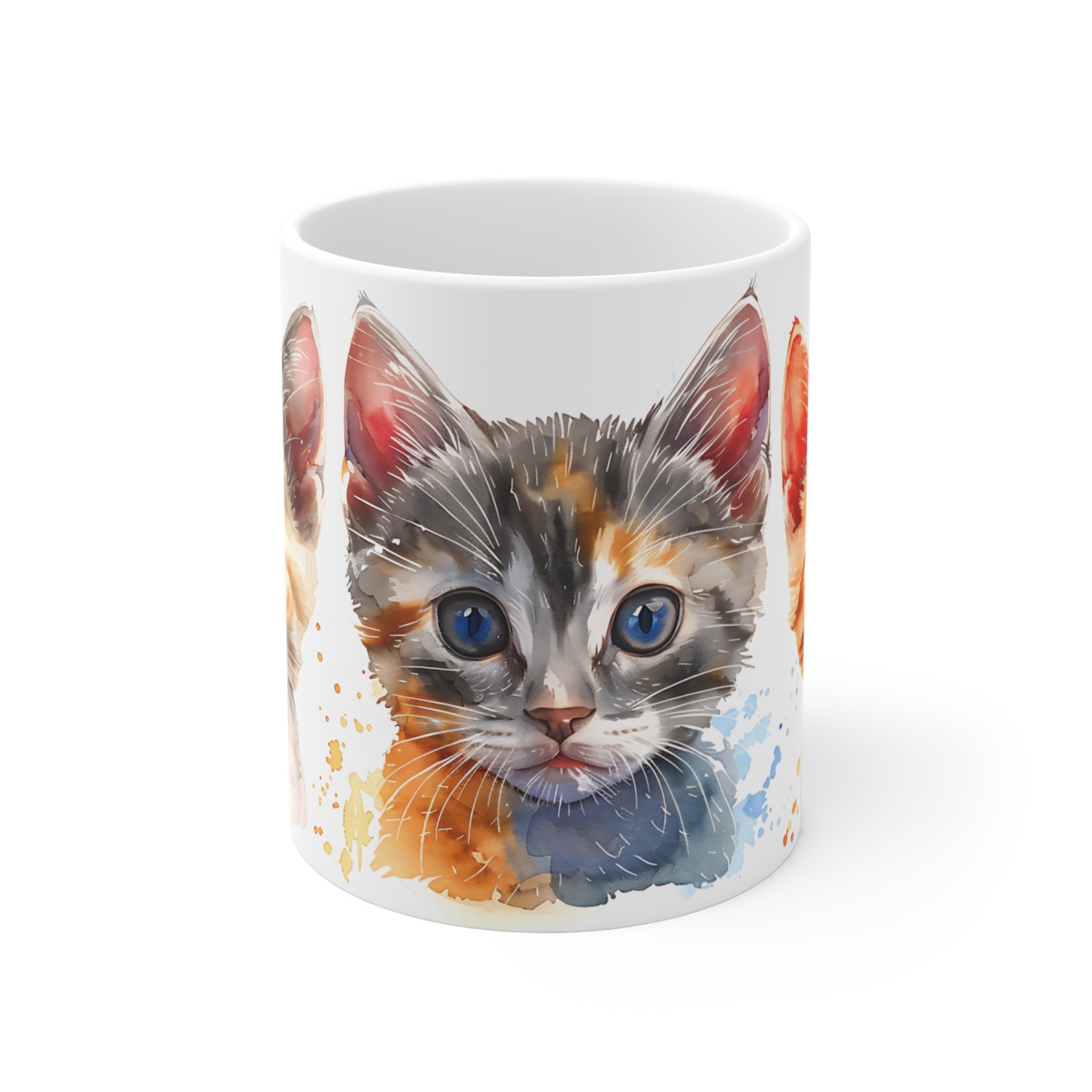 Watercolor Trio of Cute Kitten Faces Artistic Coffee Mug