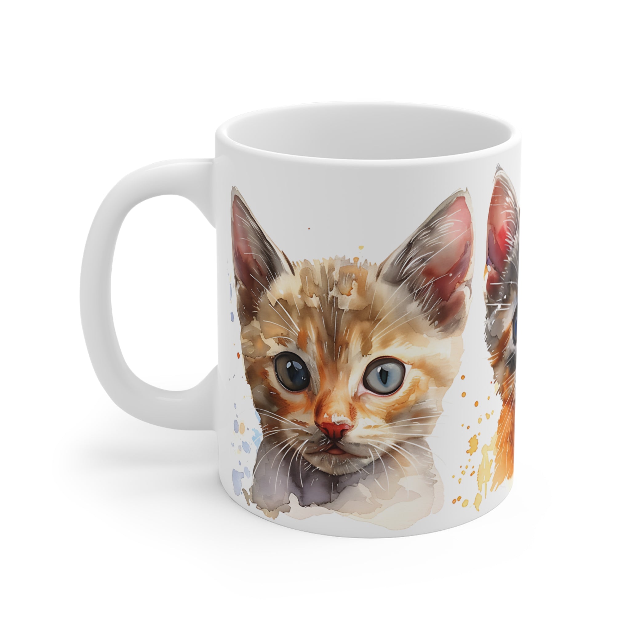 Watercolor Trio of Cute Kitten Faces Artistic Coffee Mug