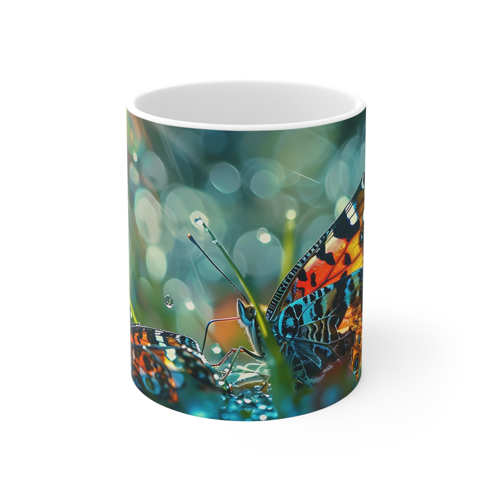 Colorful Butterfly and Dew Drops Nature Mug for Garden Lovers