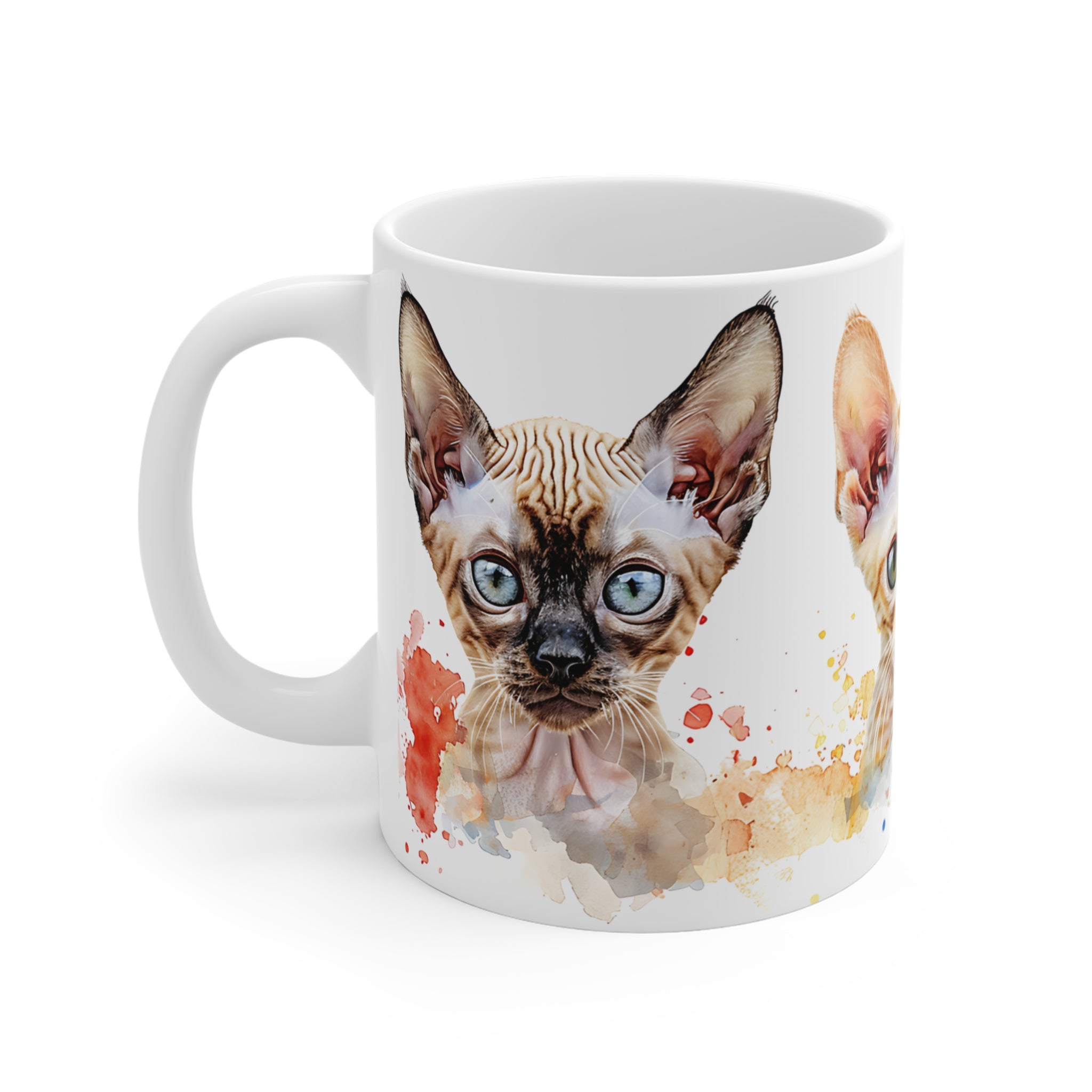 Artistic Devon Rex Cats Watercolor Illustration Coffee Mug