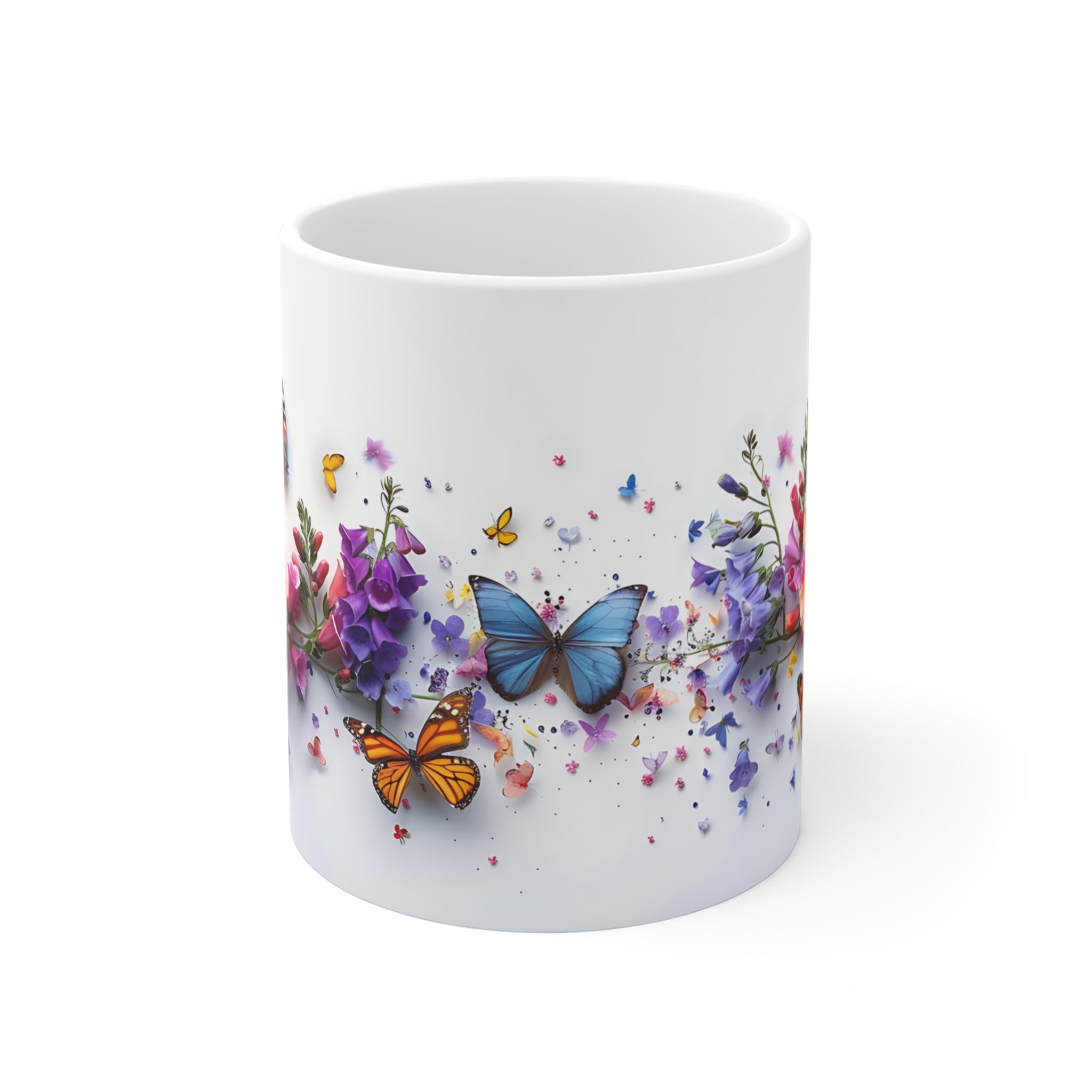 Butterfly and Colorful Flowers Artistic Printed Coffee Mug