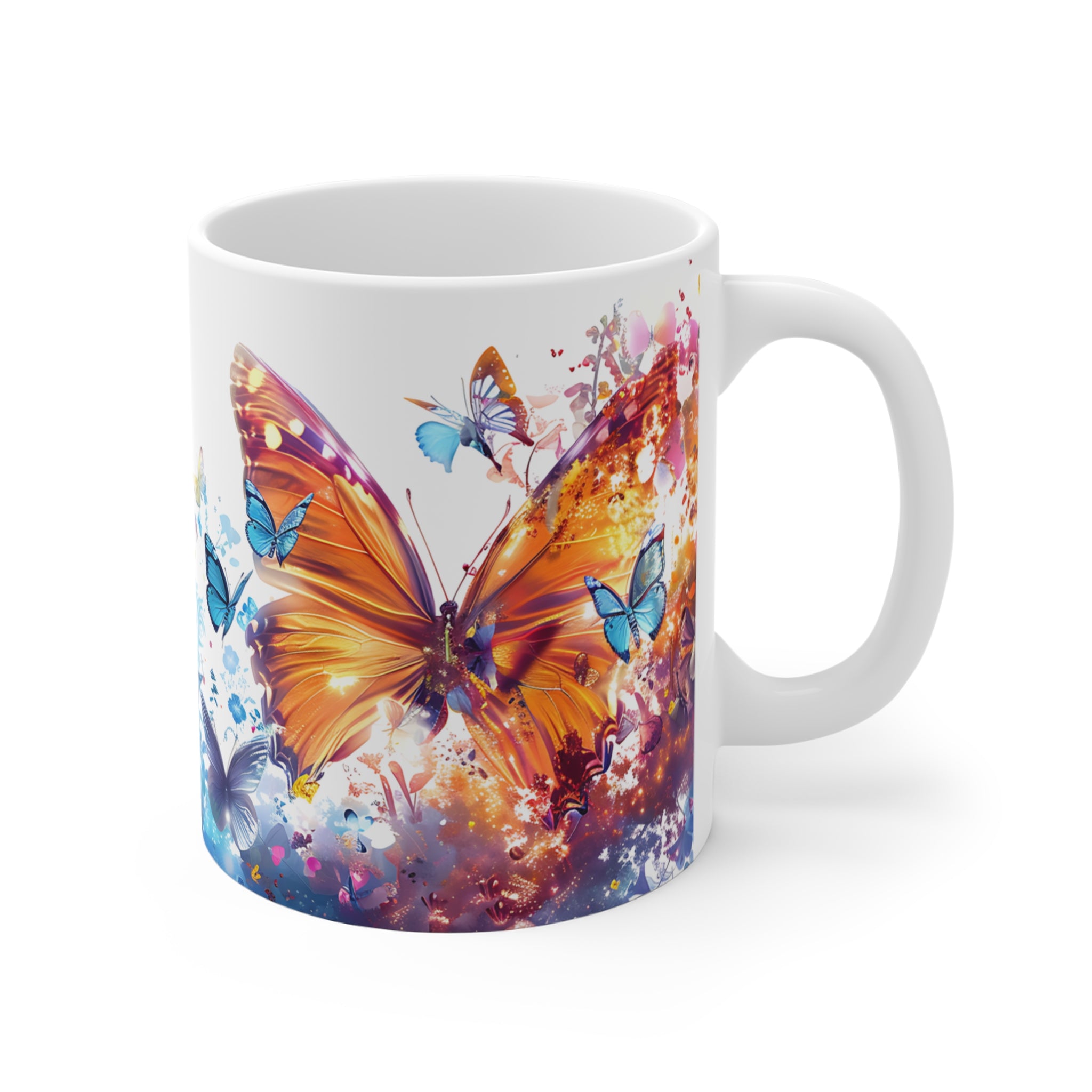 Colorful Butterfly and Floral Art Printed Coffee Mug