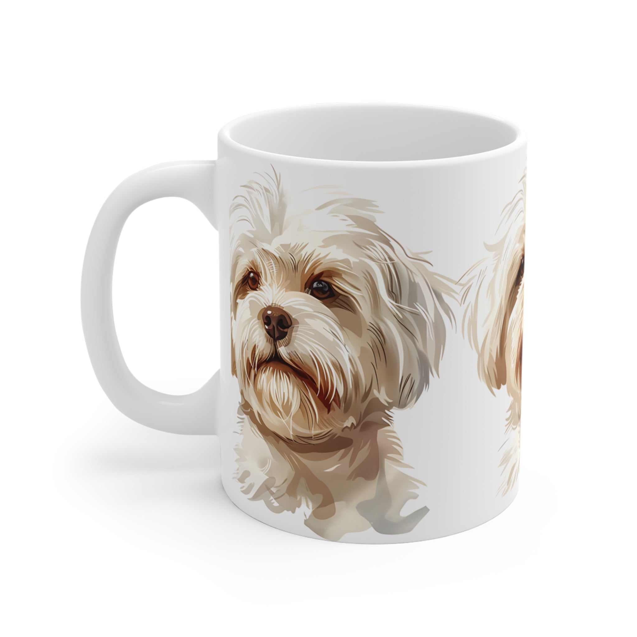 Cute White Fluffy Dog Face Art Mug for Pet Lovers
