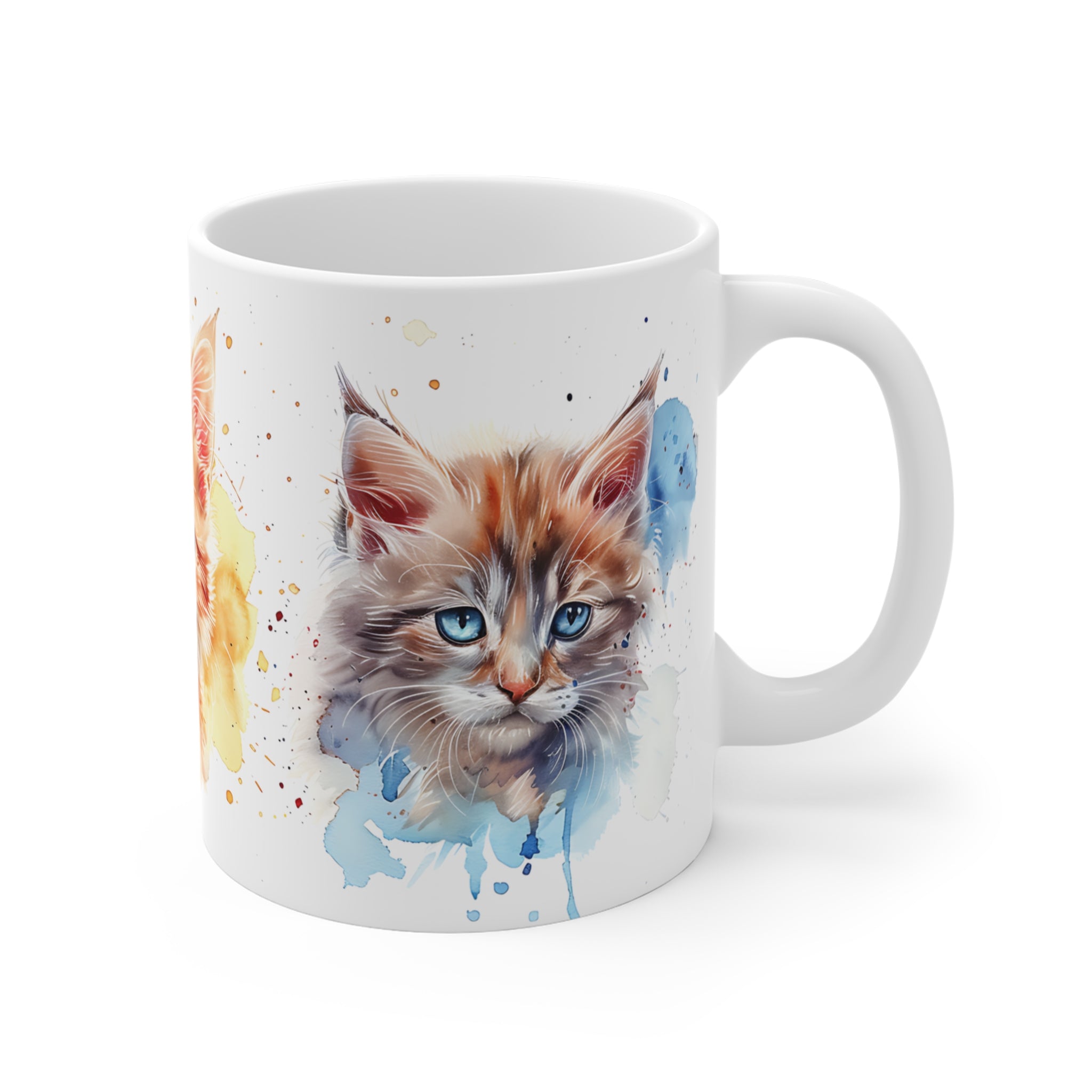 Watercolor Kitten Trio Mug with Artistic Cat Portraits