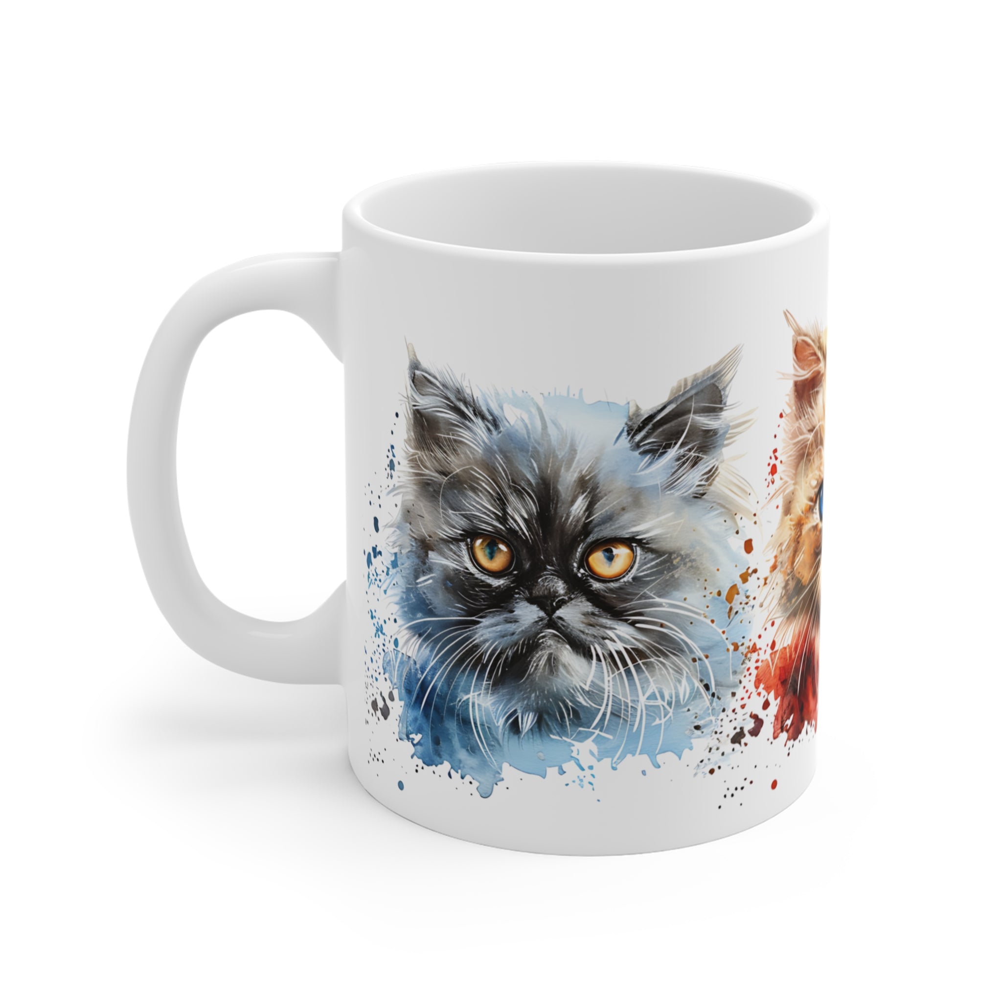 Artistic Cat Faces Watercolor Mug - Three Colorful Kitten Portraits