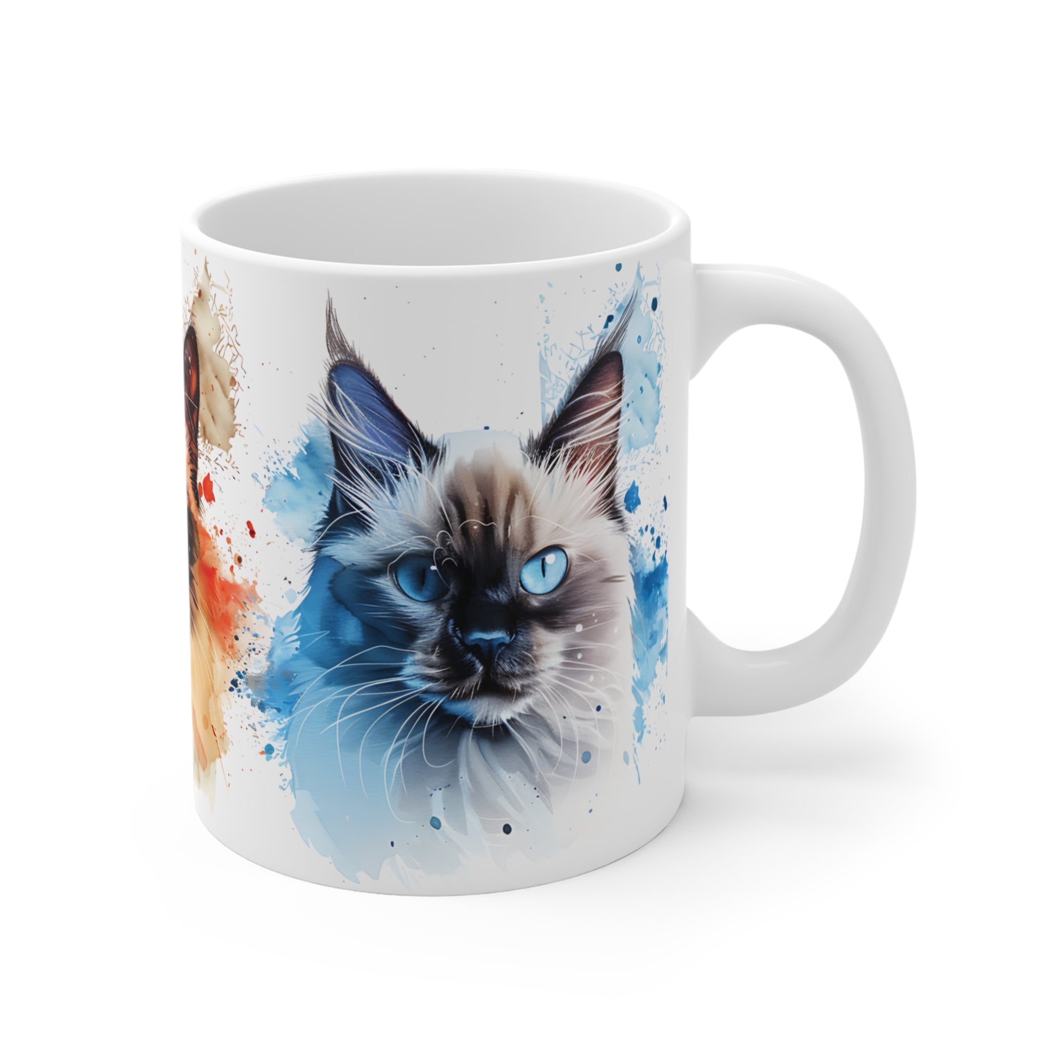 Artistic Blue-Eyed Cat Watercolor Mug for Cat Lovers