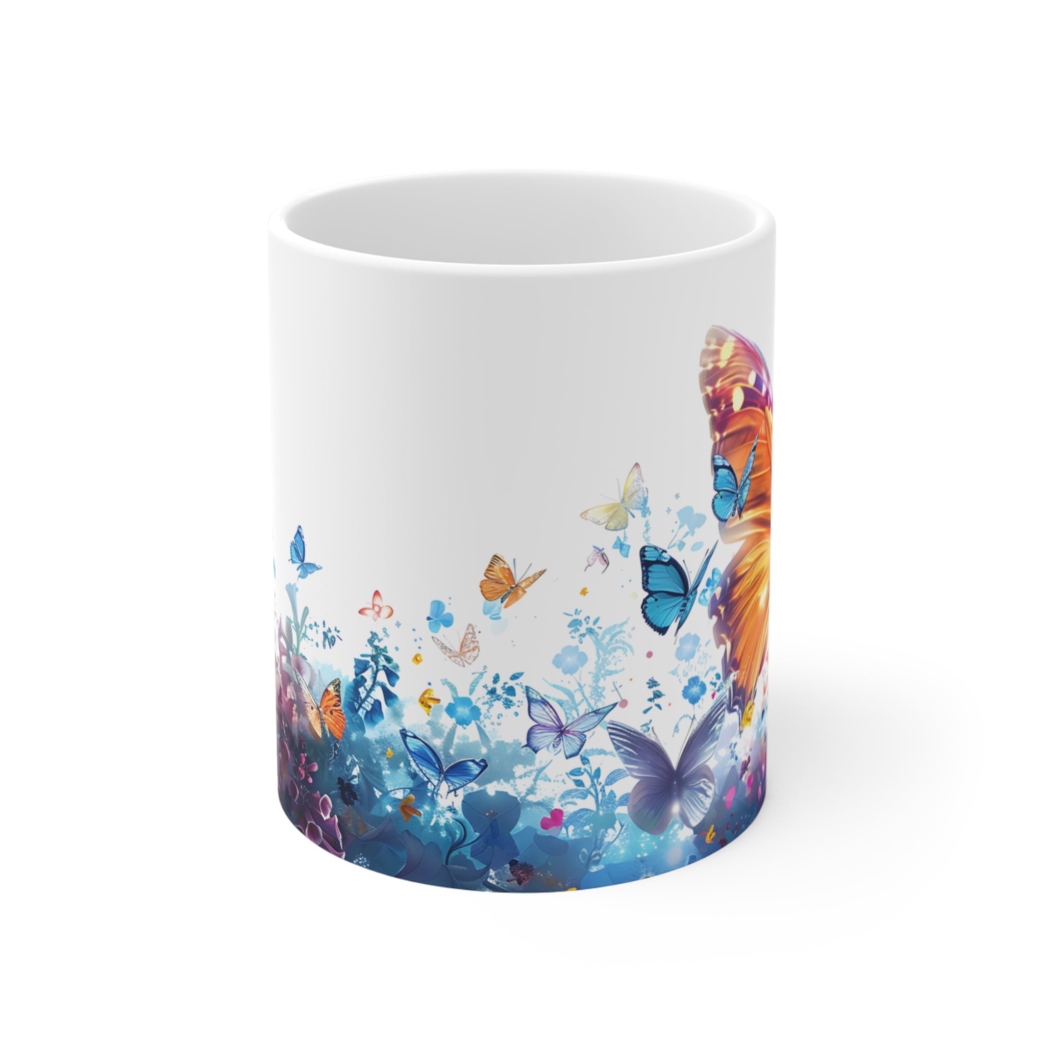 Colorful Butterfly and Floral Art Printed Coffee Mug