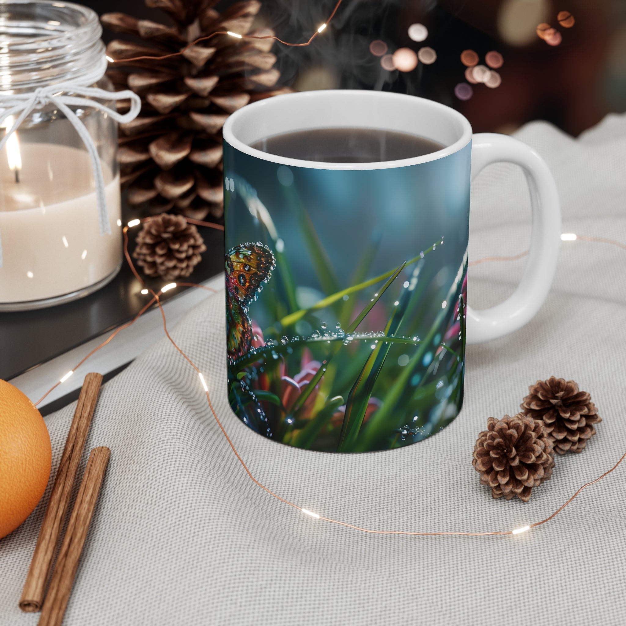 Colorful Butterflies with Dew Drops Nature Mug