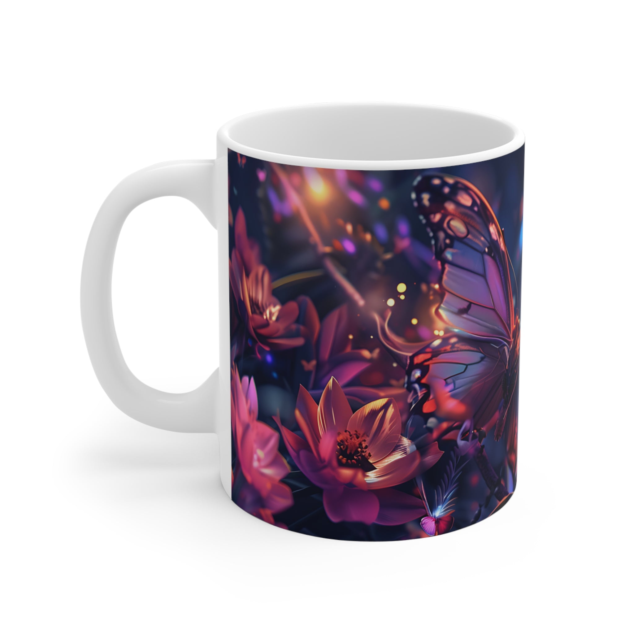 Colorful Butterfly and Vibrant Flowers Artistic Mug