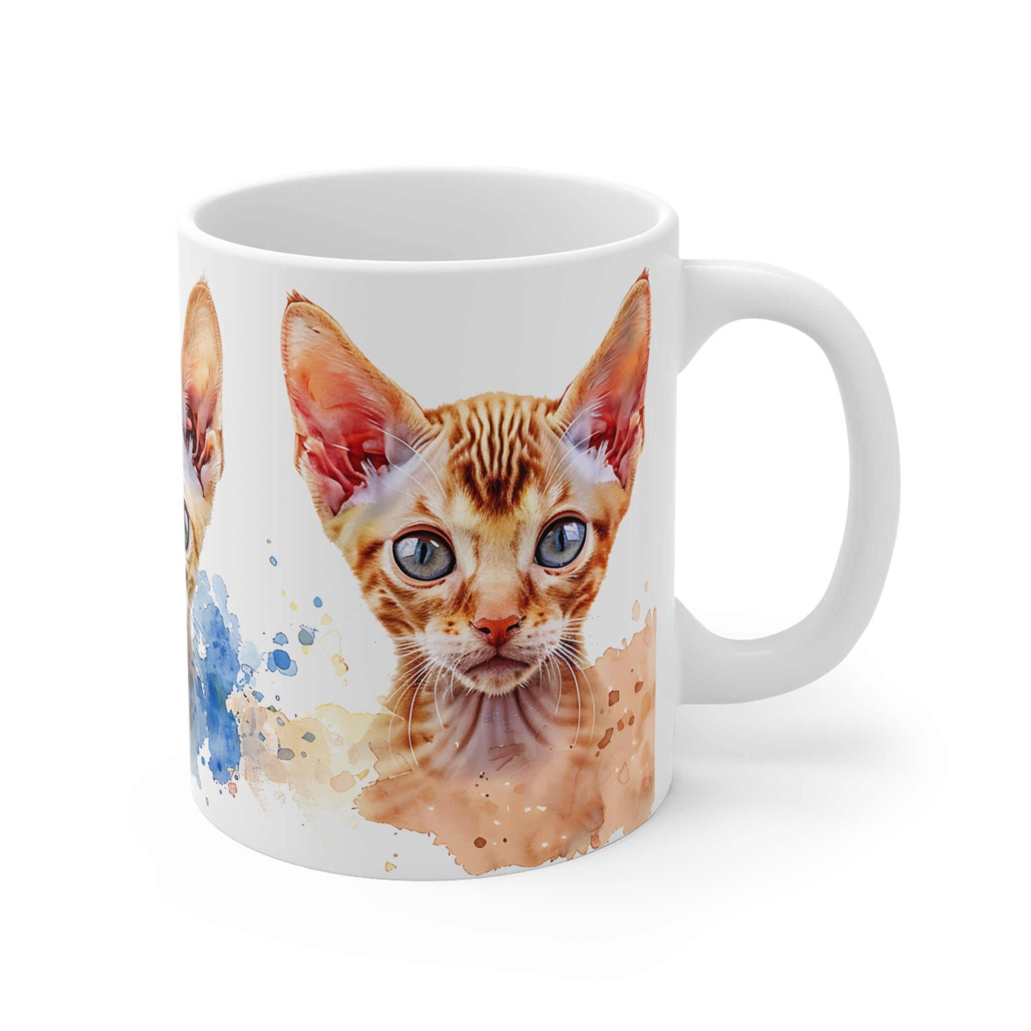 Artistic Devon Rex Cats Watercolor Illustration Coffee Mug