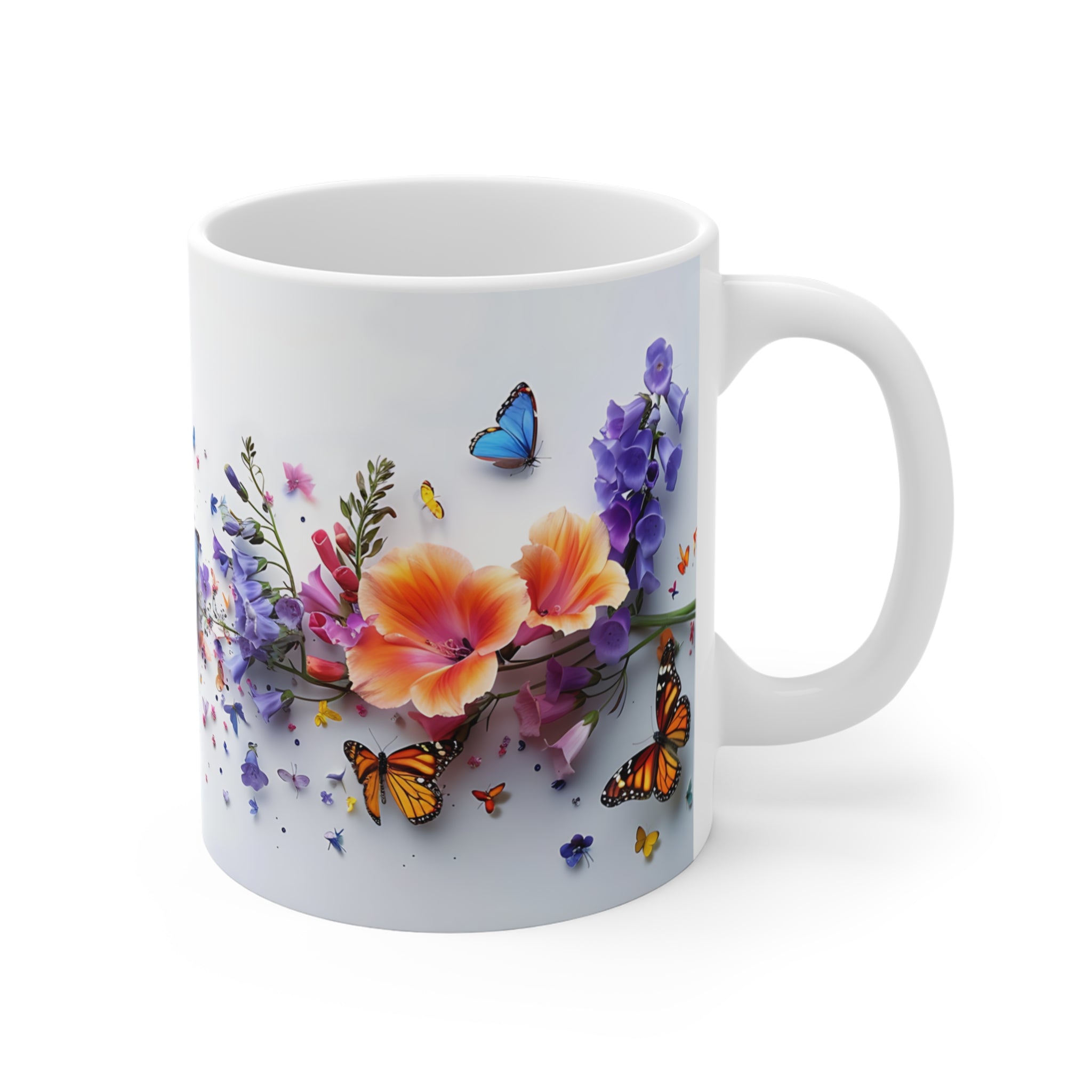 Butterfly and Colorful Flowers Artistic Printed Coffee Mug