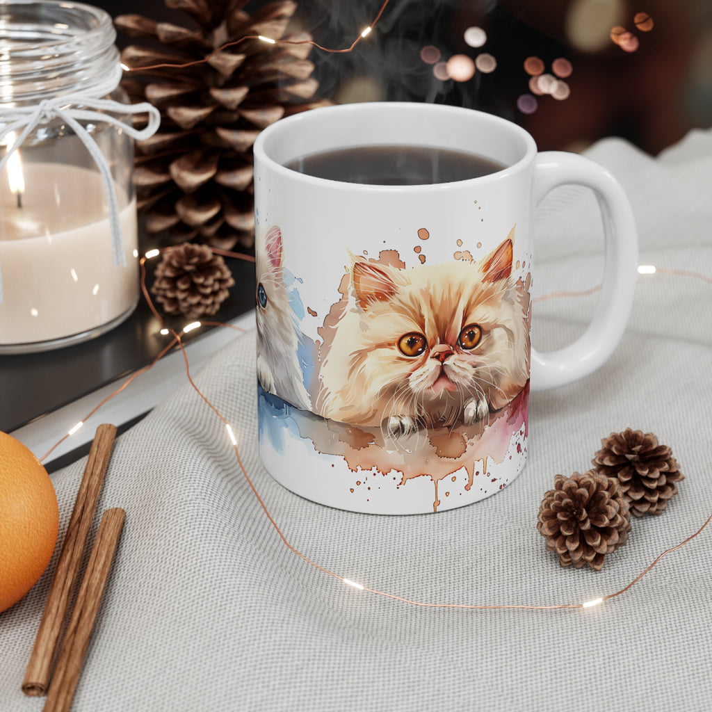 Watercolor Art Mug with Three Adorable Fluffy Kittens Design