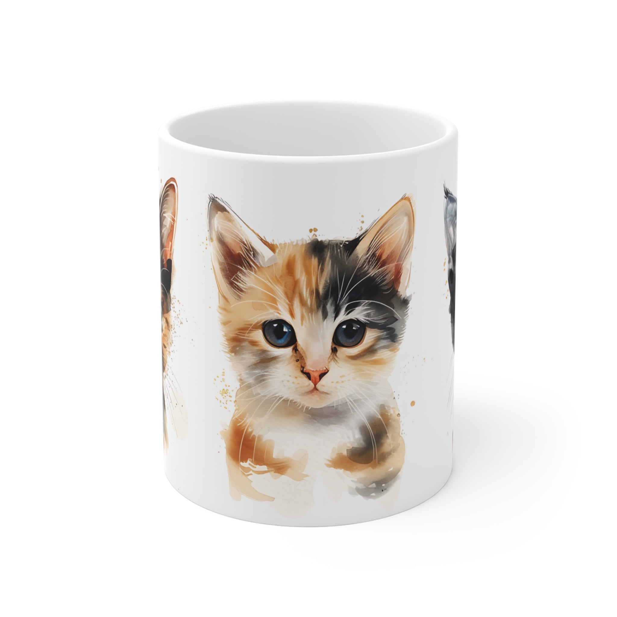 Watercolor Artistic Kitten Trio Mug with Adorable Cat Portraits