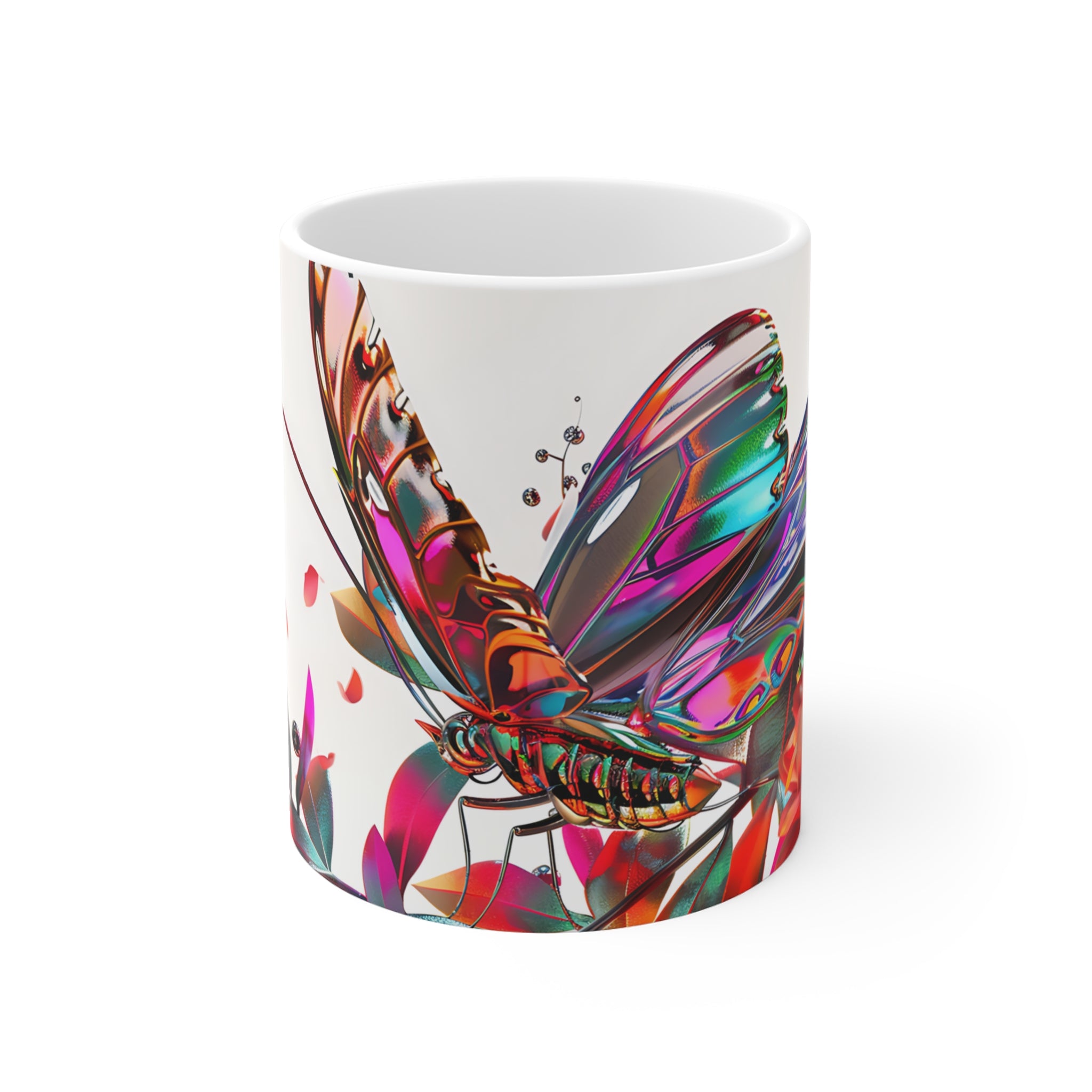Colorful Metallic Butterfly with Roses Printed Mug - Floral Nature Art