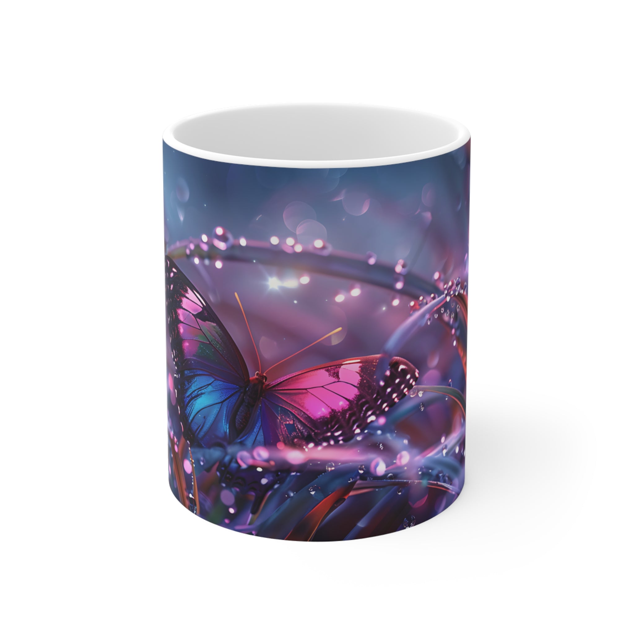 Purple and Blue Butterfly with Dew Drops Artistic Mug