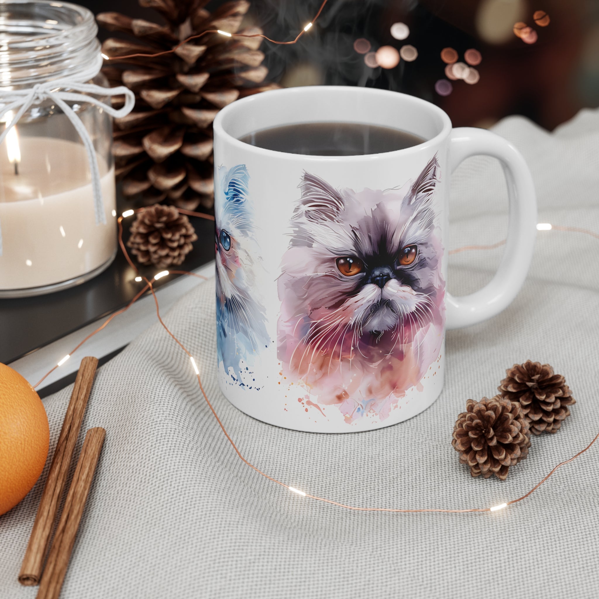 Colorful Watercolor Cat Faces Mug for Cat Lovers Gift