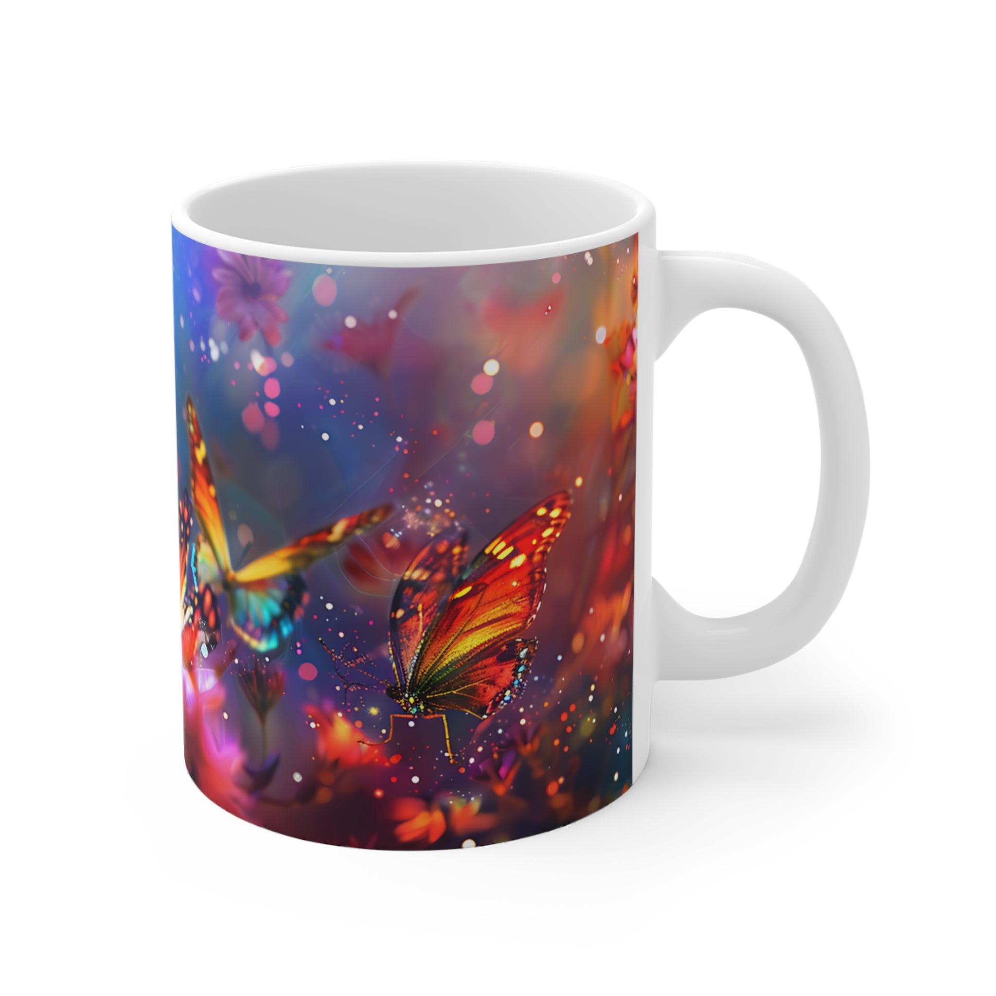 Colorful Butterflies and Flowers Artistic Mug for Nature Lovers